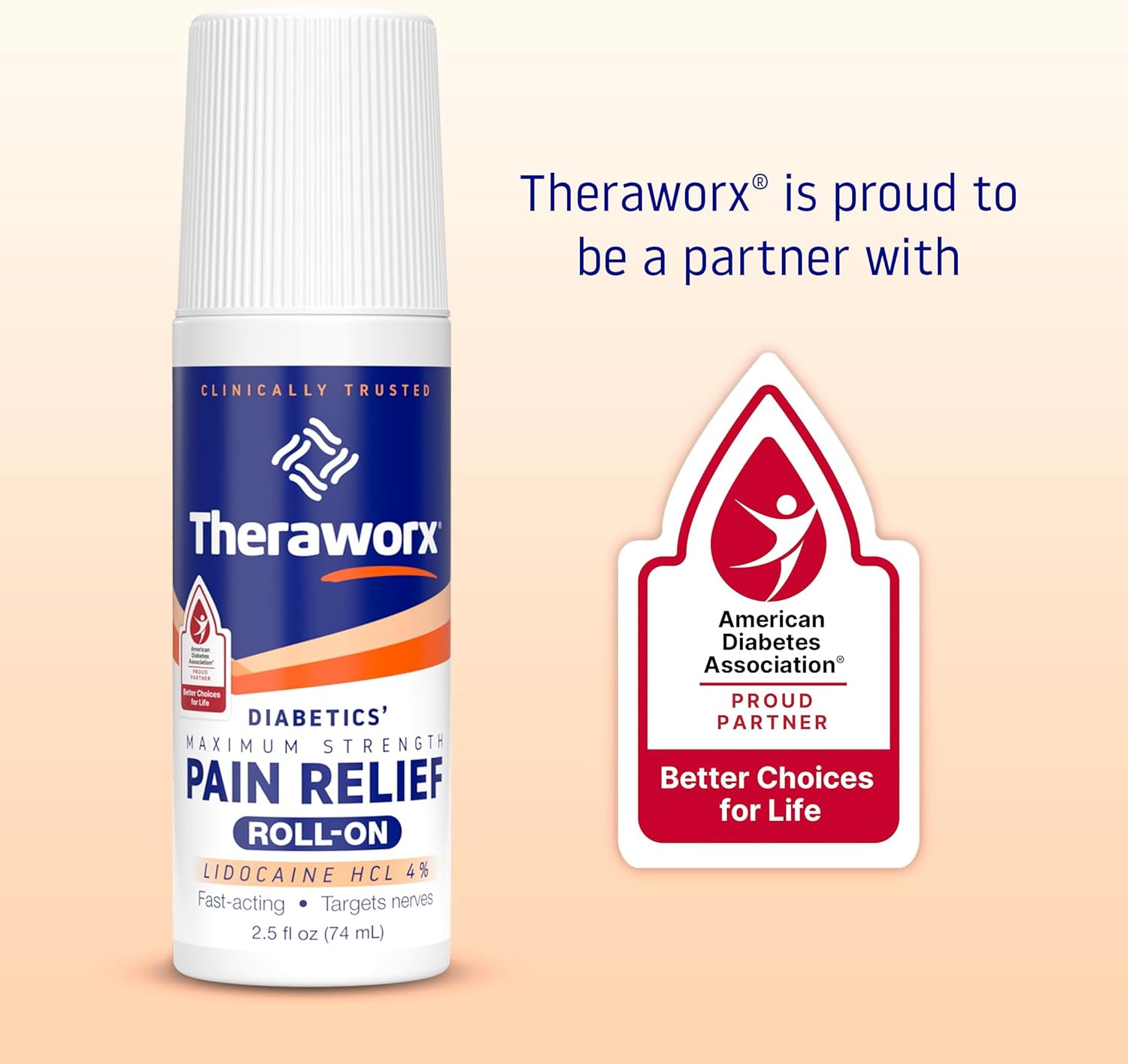 Theraworx Maximum Strength Diabetics' Pain Relief Roll-On with Lidocaine - 2.5 oz - 1 Count