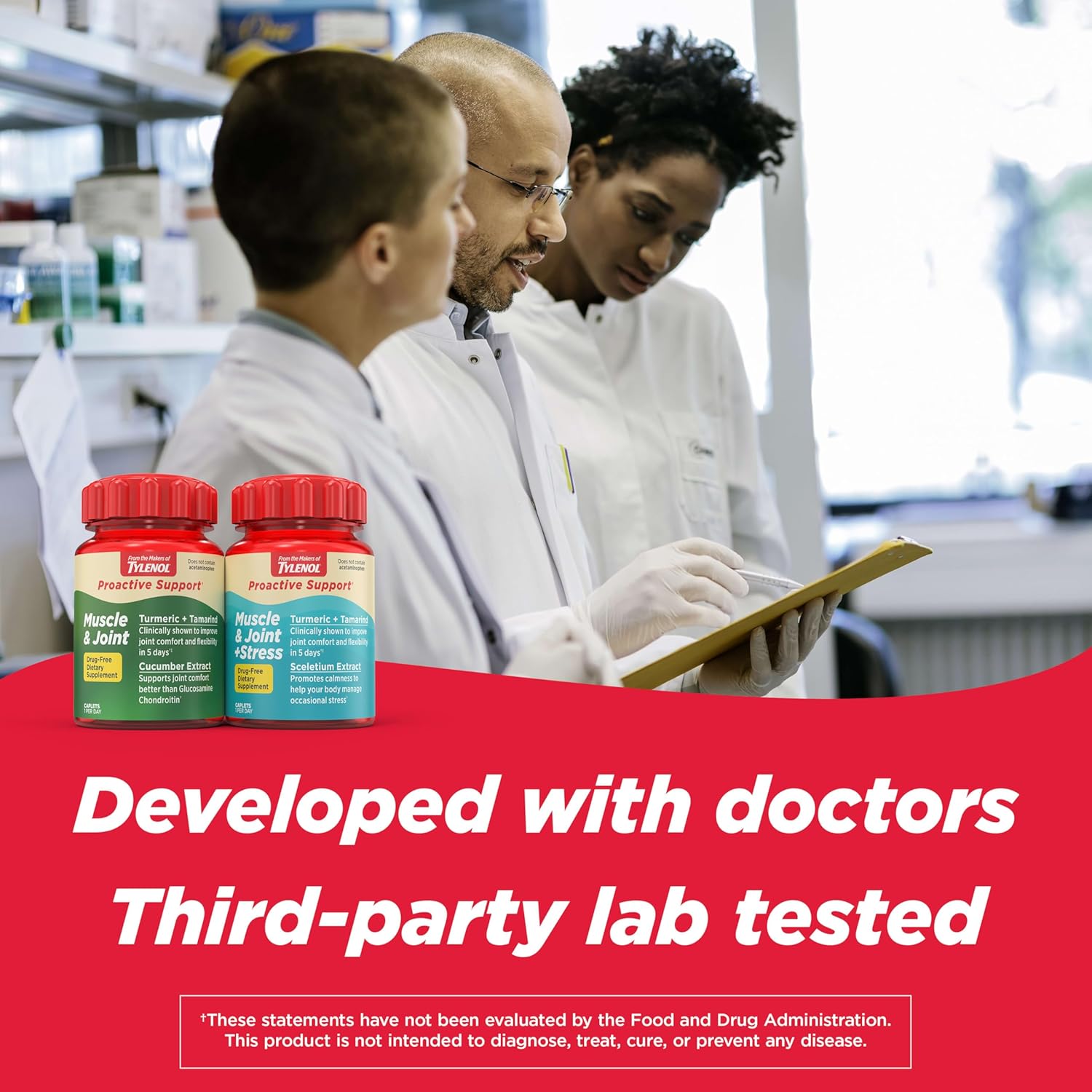 Tylenol Proactive Support* Muscle & Joint Supplements + Stress, Drug Free, 30 ct