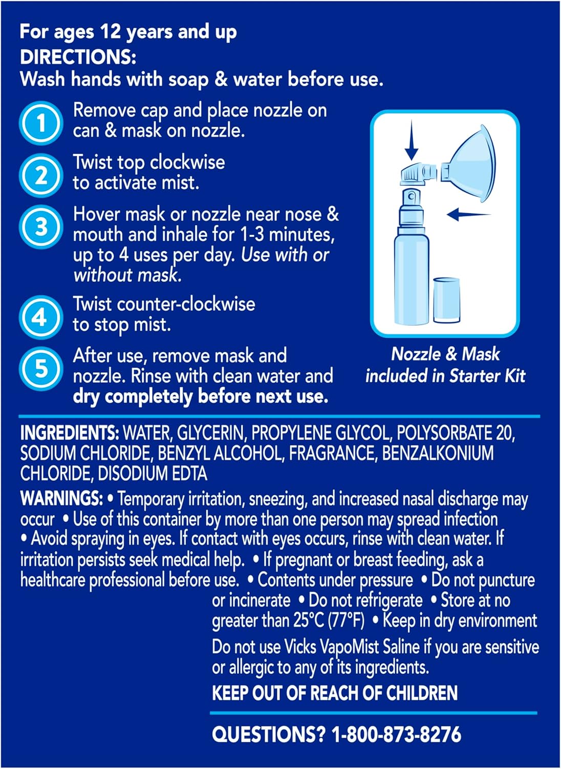 Vicks VapoMist Saline Refill, Gentle Saline Mist with Soothing Vicks Vapors, Non- Medicated, 1.7 oz