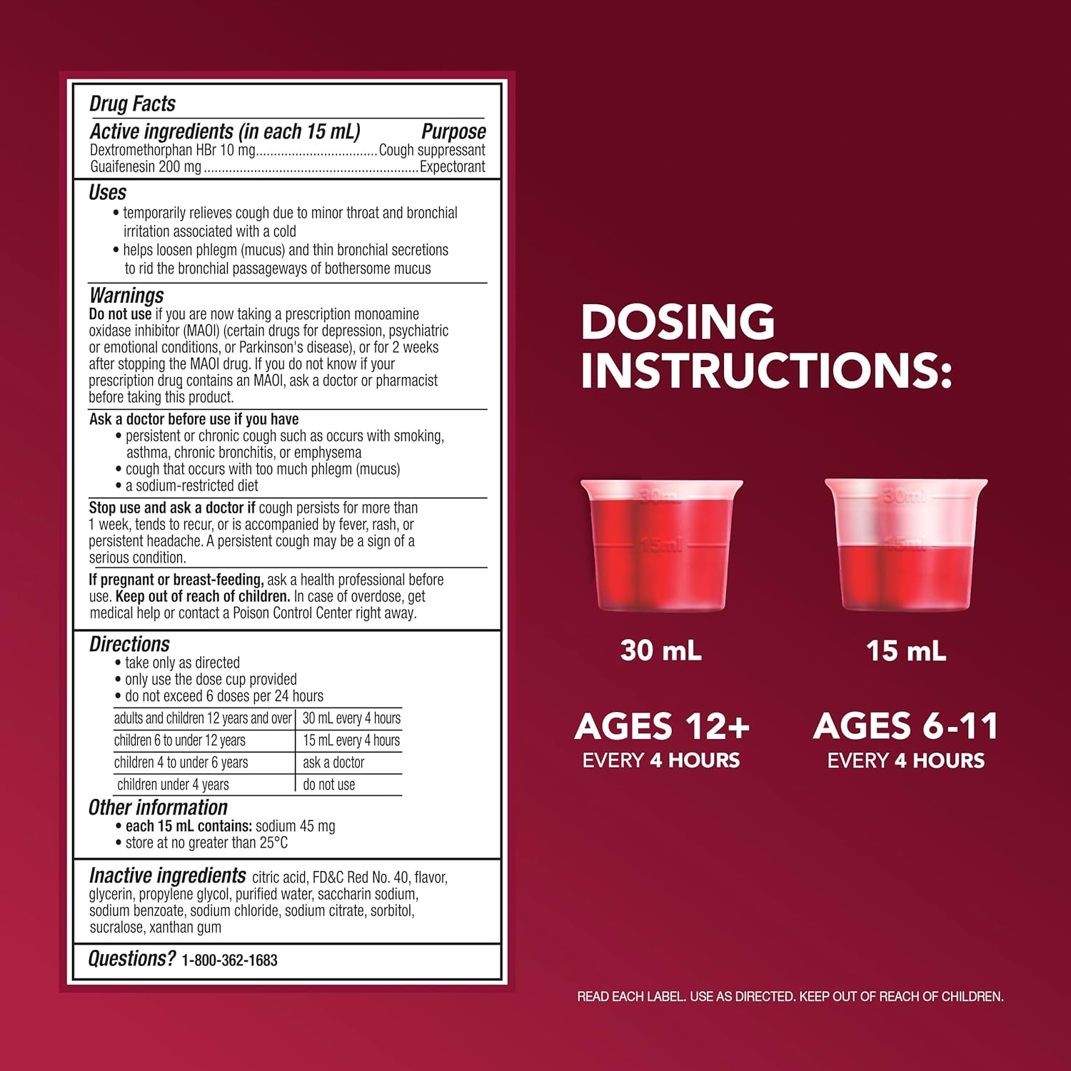 Vicks Formula 44 DM Cough & Congestion Liquid, Over-The-Counter Medicine, Day or Night, Cough Syrup, 2x12 FL OZ