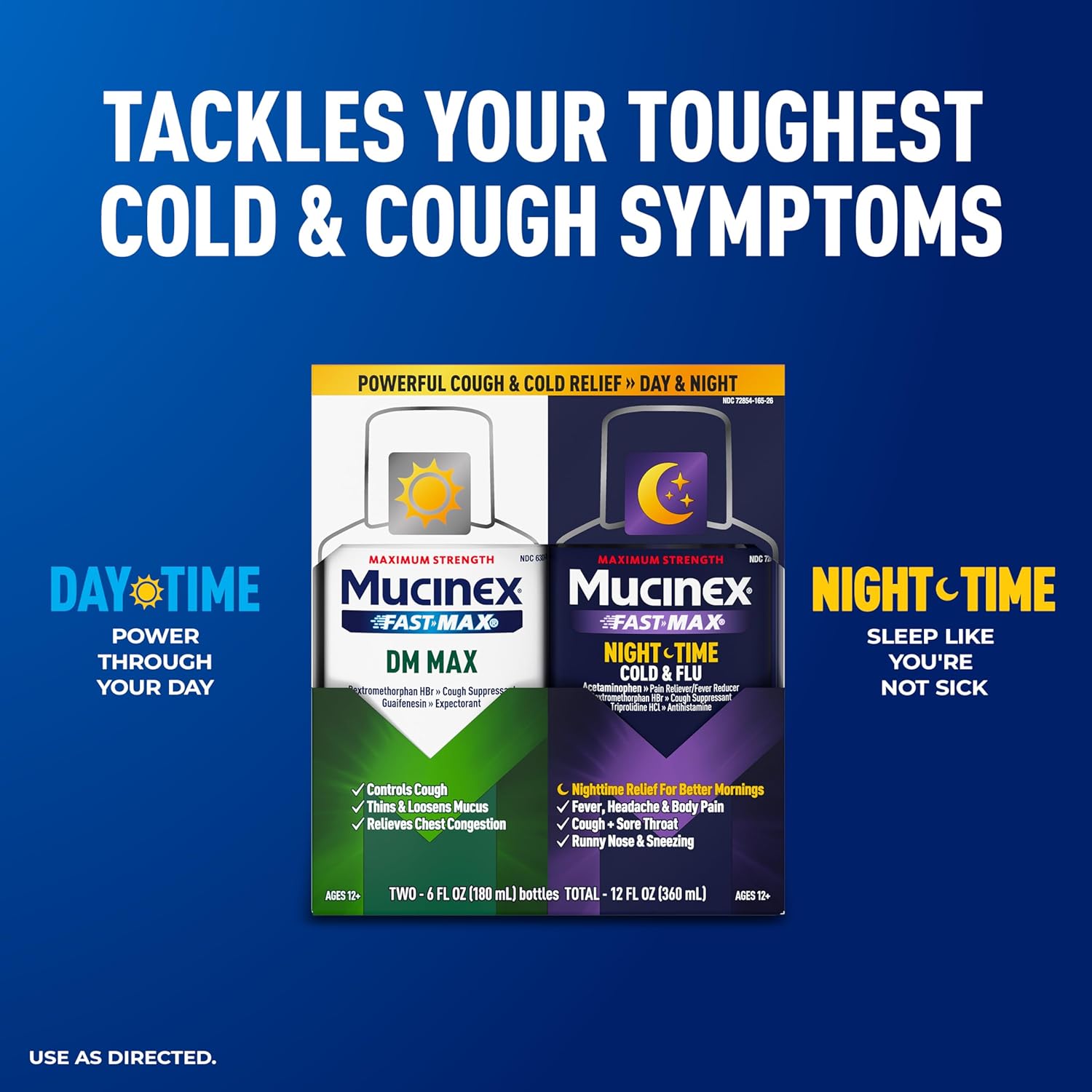 Maximum Strength Mucinex FastMax DM Max & Mucinex Nightshift Cold & Flu Liquid (2 x 6 fl. oz.)