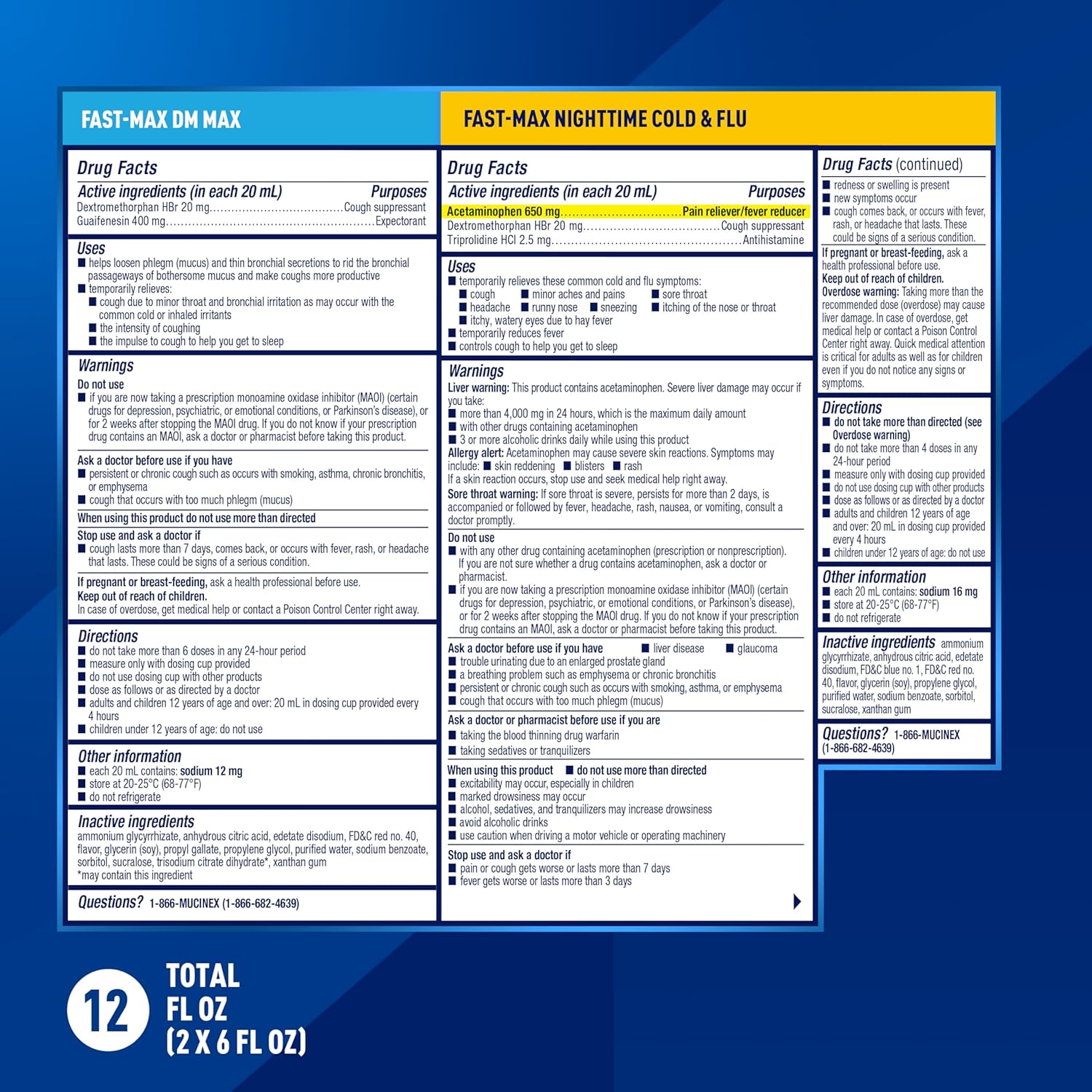 Maximum Strength Mucinex FastMax DM Max & Mucinex Nightshift Cold & Flu Liquid (2 x 6 fl. oz.)