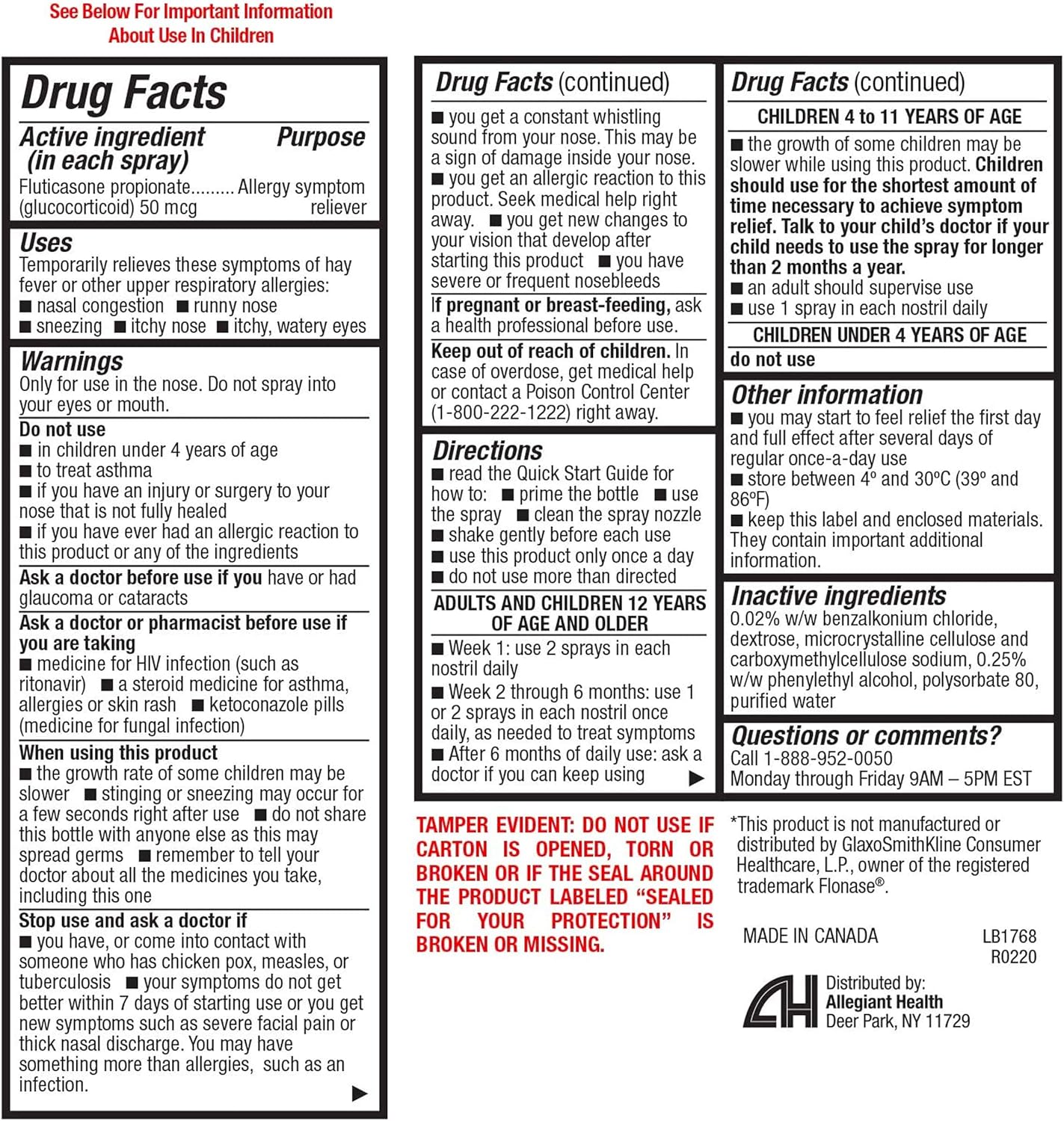 HealthA2Z Fluticasone Propionate Nasal Sprays, 24 Hour Allergy Relief,120 Sprays, 0.54 fl oz