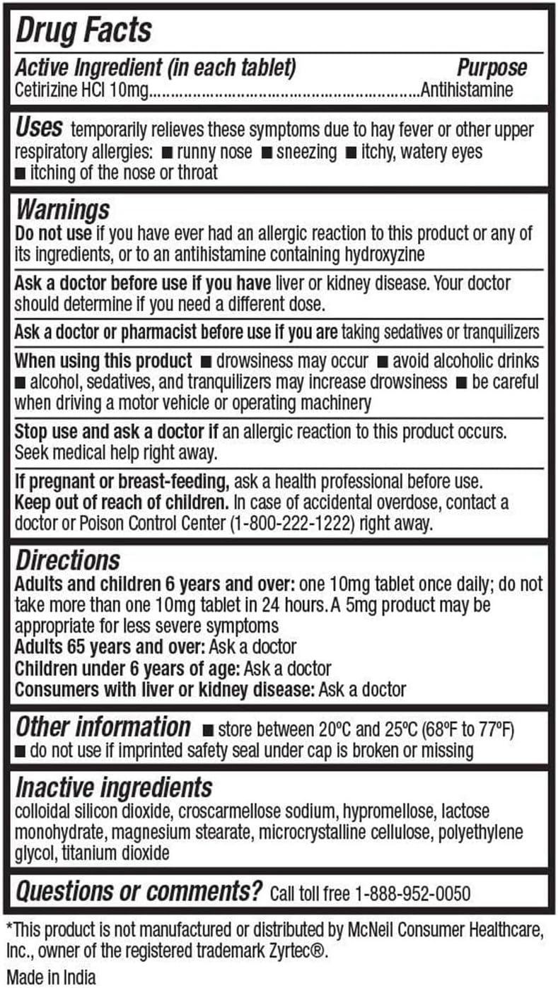 HealthA2Z® Allergy Relief | Cetirizine 10mg | Dye Free | All Day Allergy Relief (500 Count (Pack of 1))