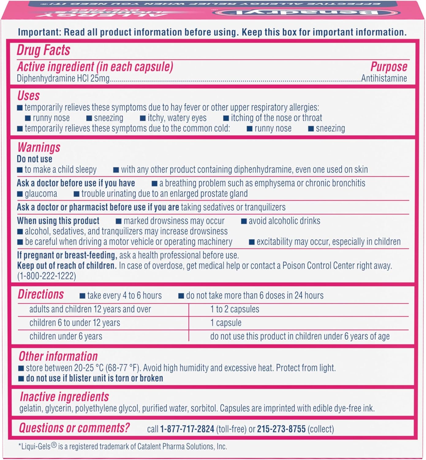 Benadryl Liqui-Gels Antihistamine Allergy Medicine & Cold Symptom Relief, 48 ct