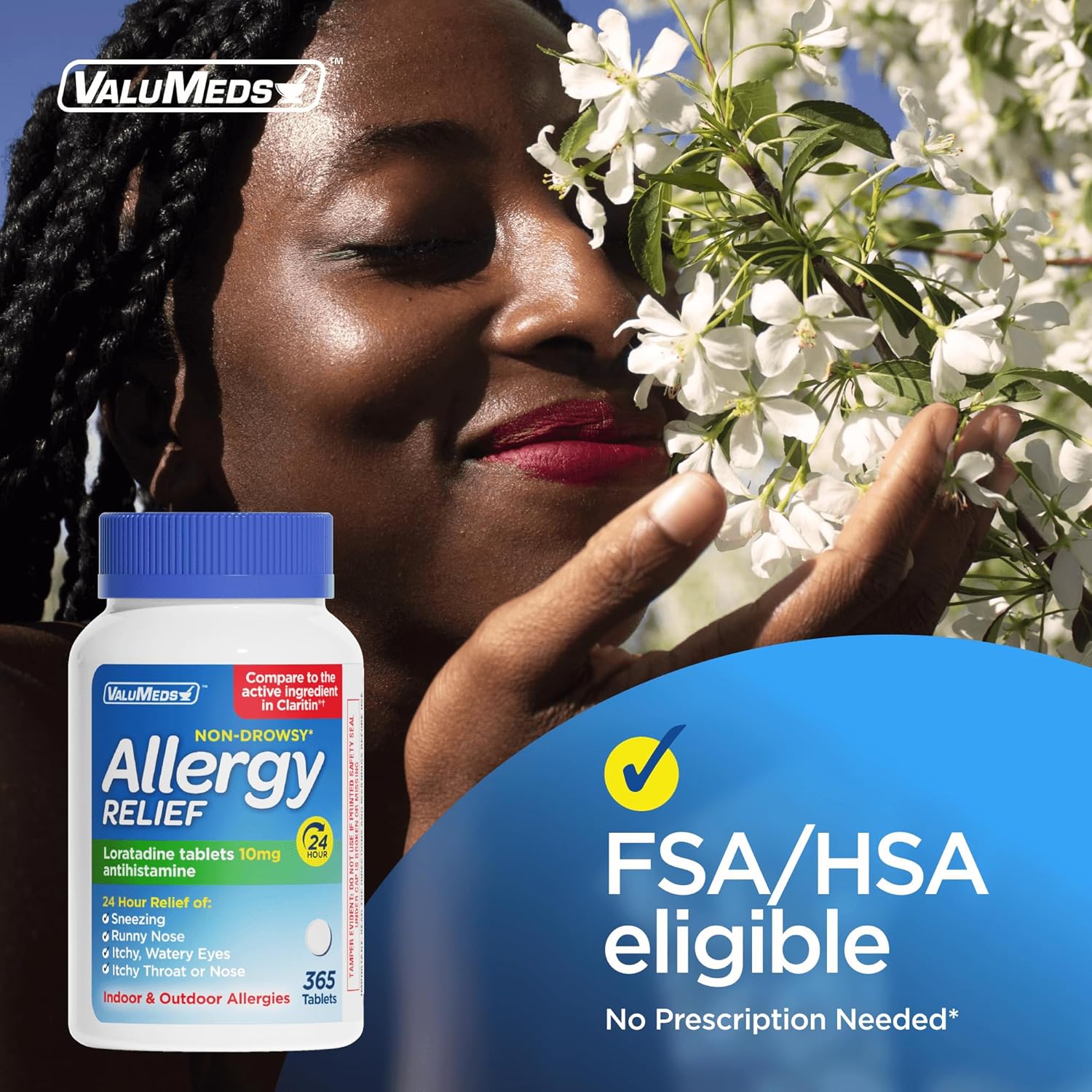 ValuMeds Loratadine 10mg Non-Drowsy 24-Hour Allergy Relief Indoor & Outdoor | 365 Tablets