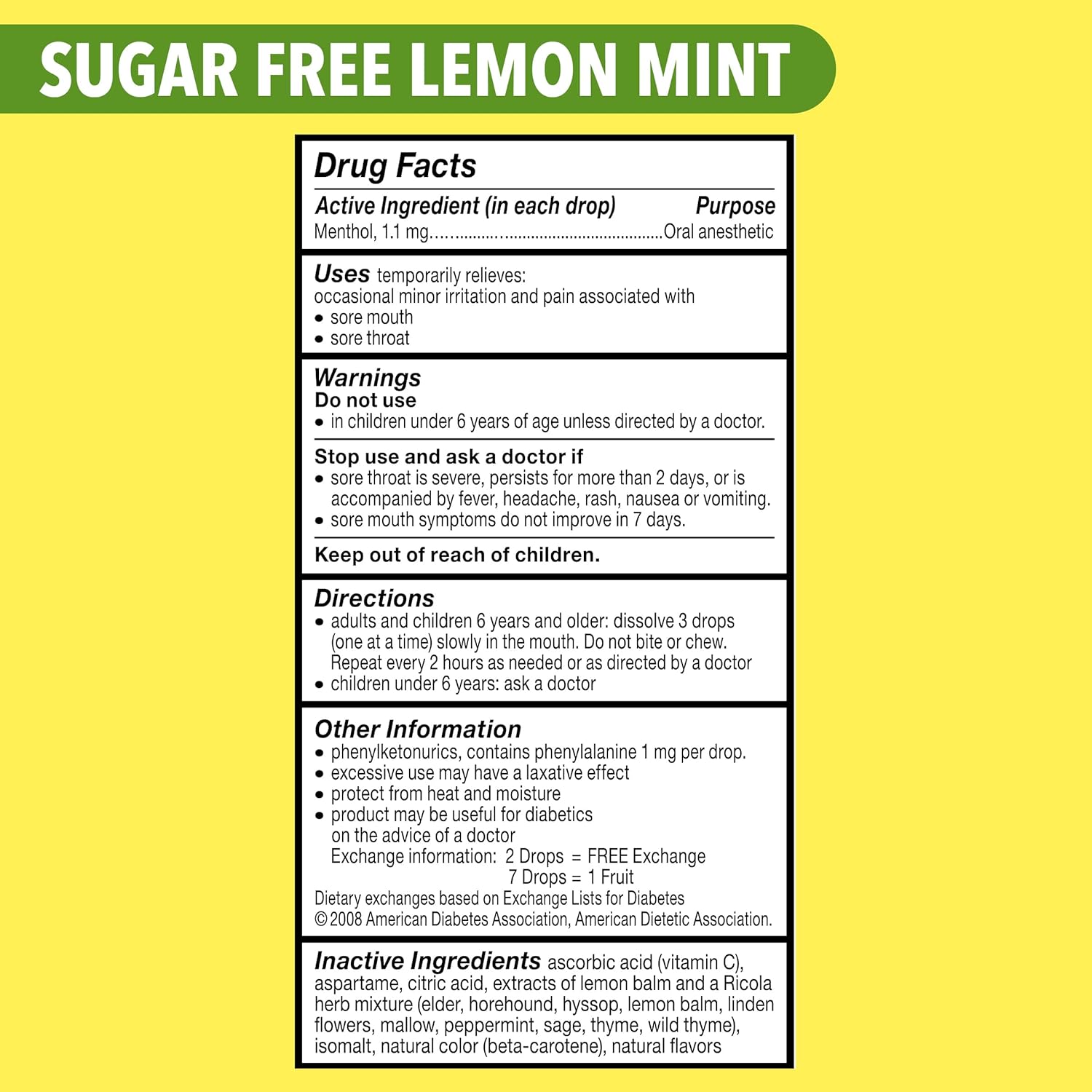 Ricola Sugar Free Lemon Mint Herbal Cough Suppressant Throat Drops, 105ct Bag