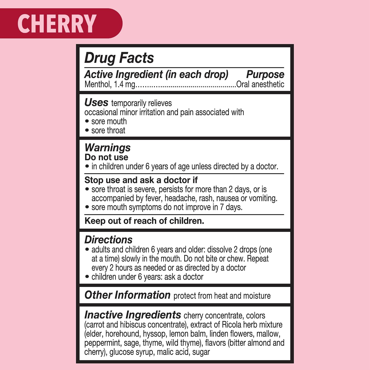 Ricola Cherry Throat Drops, 45 Count, Daily Drops For Delicious Throat Refreshment, Oral Anesthetic, Naturally Flavored