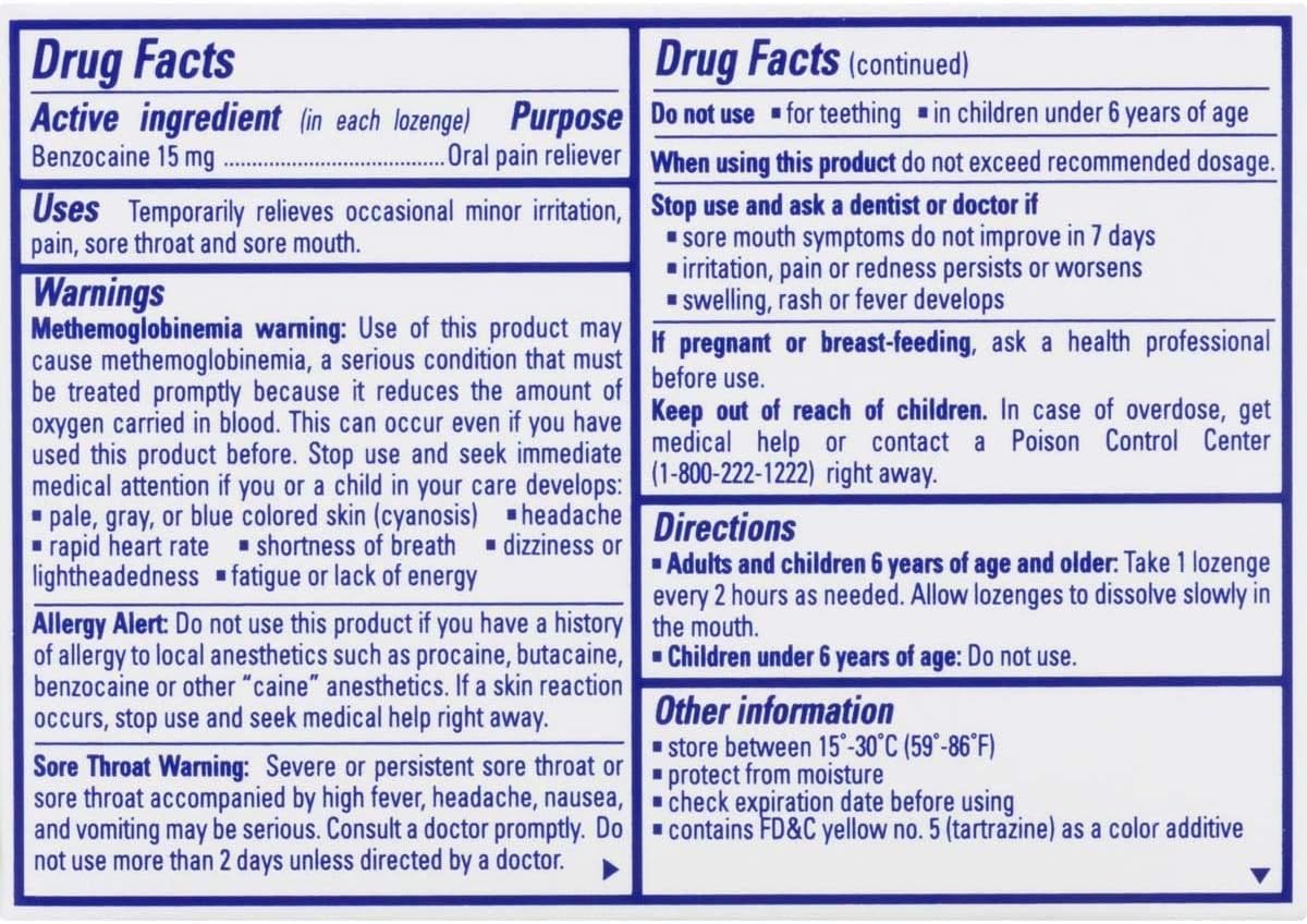 Chloraseptic Sore Throat Lozenges, Warming with Real Honey Honey Lemon, 18 ct (Pack of 1)