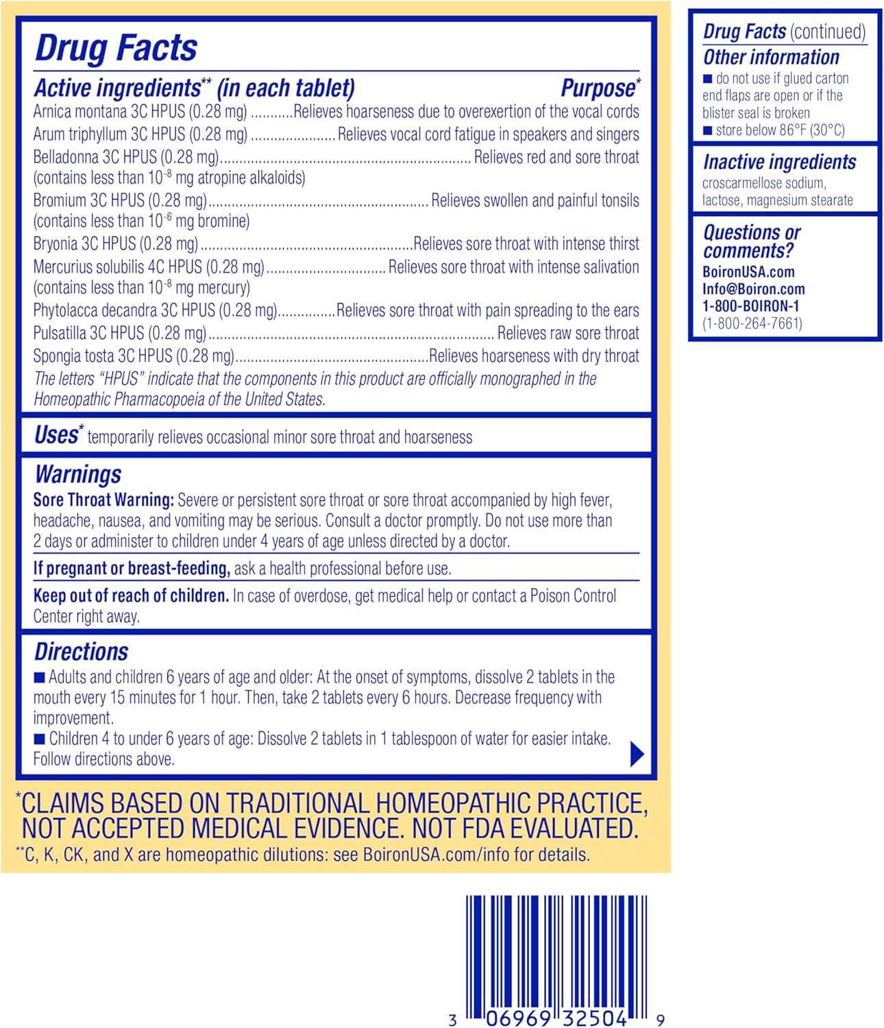 Boiron ThroatCalm Tablets for Pain Relief from Red, Dry, Scratchy, Sore Throats and Hoarseness - 60 Count