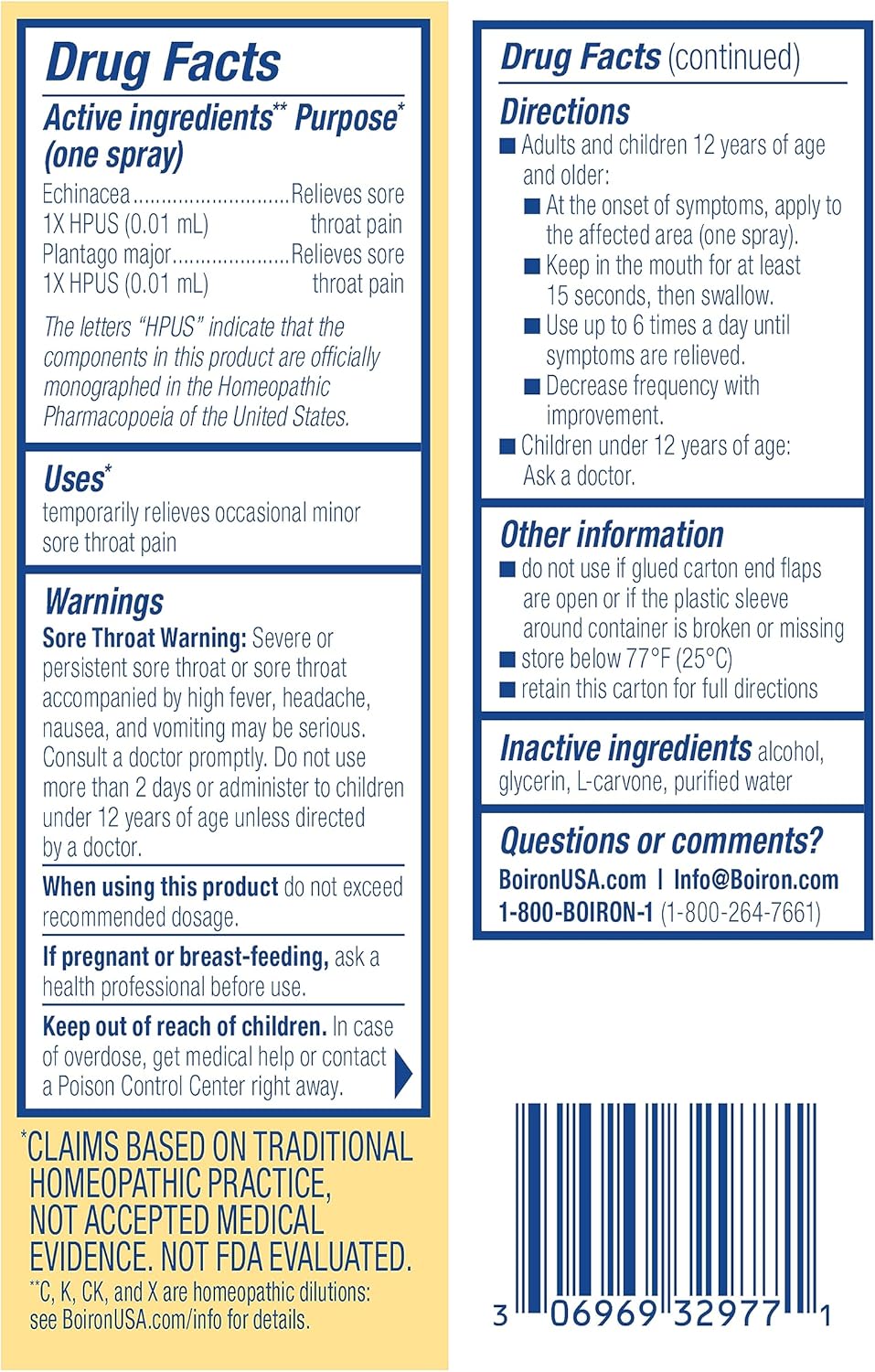 Boiron ThroatCalm Spray for Soothing Sore Throat Relief Non-Numbing & Benzocaine-Free - .68 Fl Oz