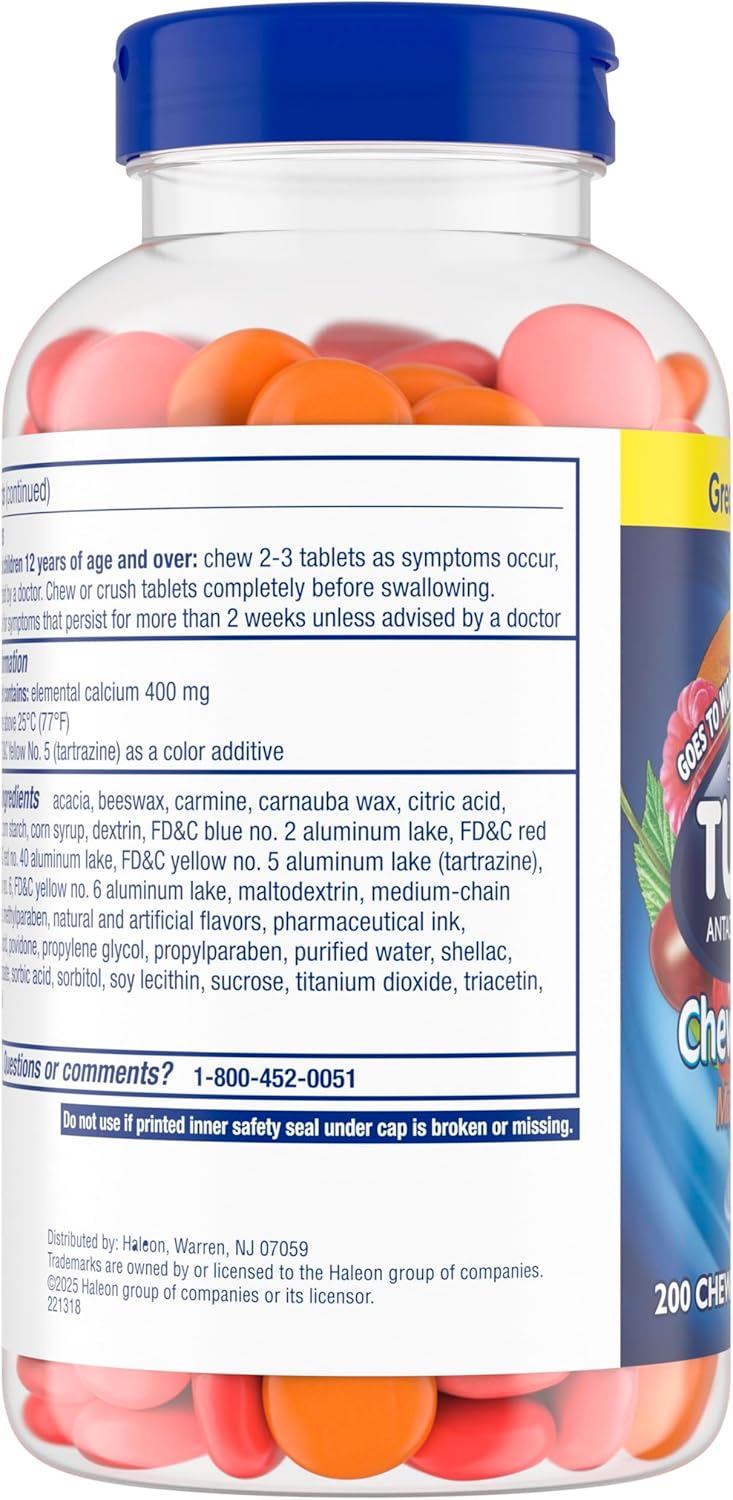 TUMS Chewy Bites Chewable Antacid Tablets for Ultra Strength Heartburn Relief, Great for a Summer BBQ- Mixed Fruit - 200 Count