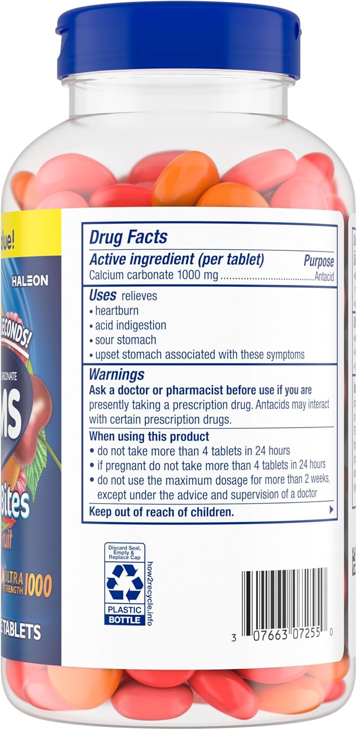 TUMS Chewy Bites Chewable Antacid Tablets for Ultra Strength Heartburn Relief, Great for a Summer BBQ- Mixed Fruit - 200 Count