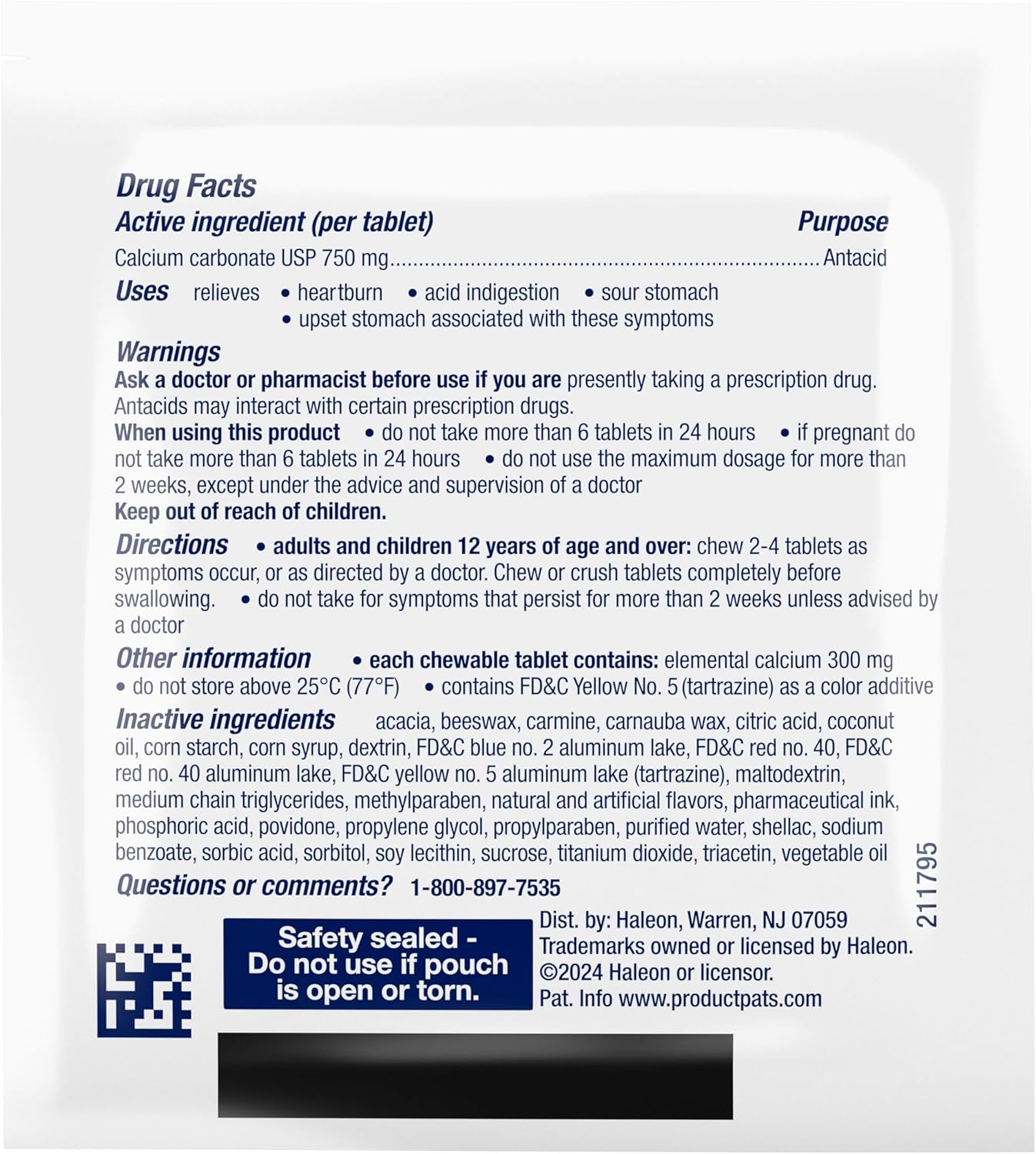 TUMS Chewy Bites Chewable Antacid Tablets for Heartburn Relief, Assorted Berries – 25-2cts