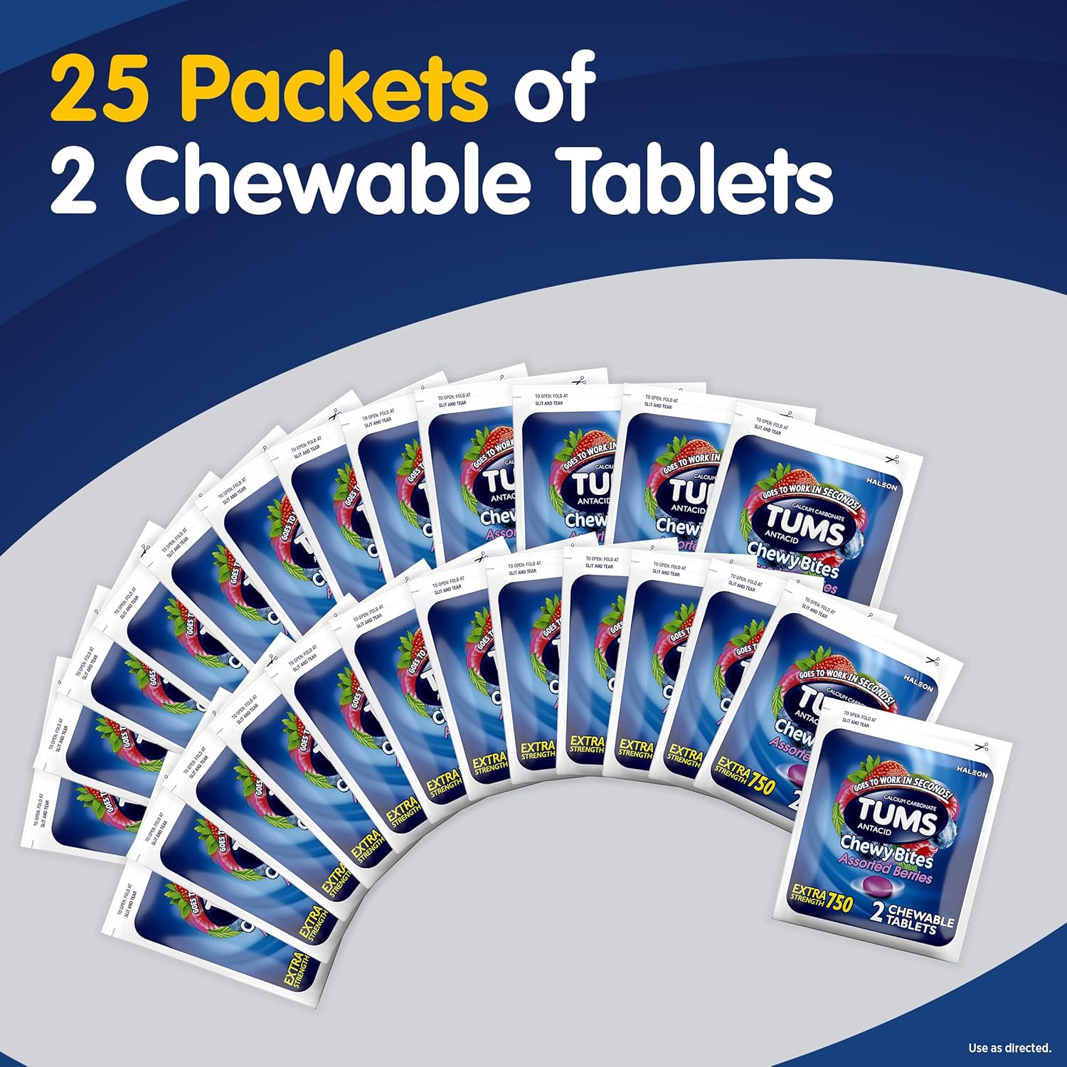 TUMS Chewy Bites Chewable Antacid Tablets for Heartburn Relief, Assorted Berries – 25-2cts