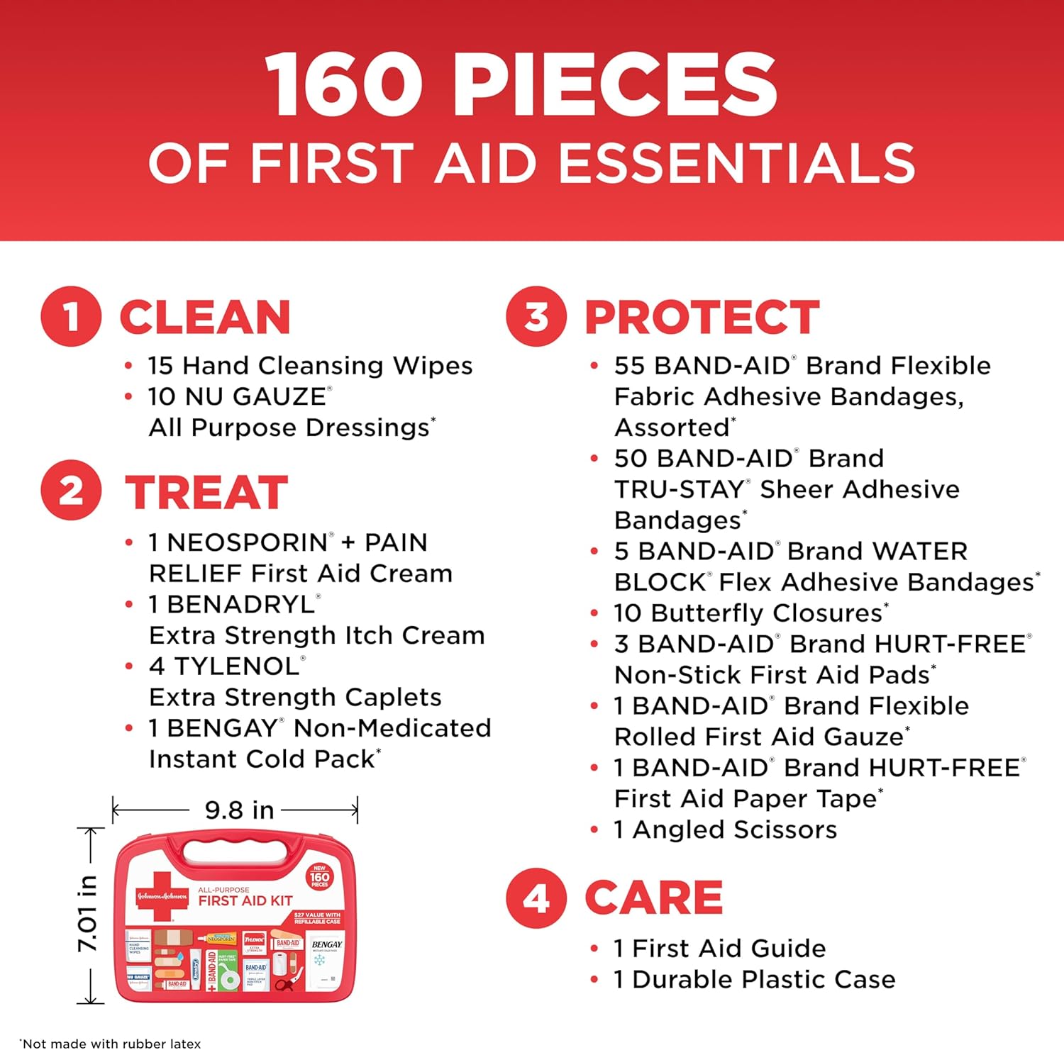 All-Purpose Portable Compact First Aid Kit for Minor Cuts, Scrapes, Sprains & Burns, Perfect for Home, 160 Piece