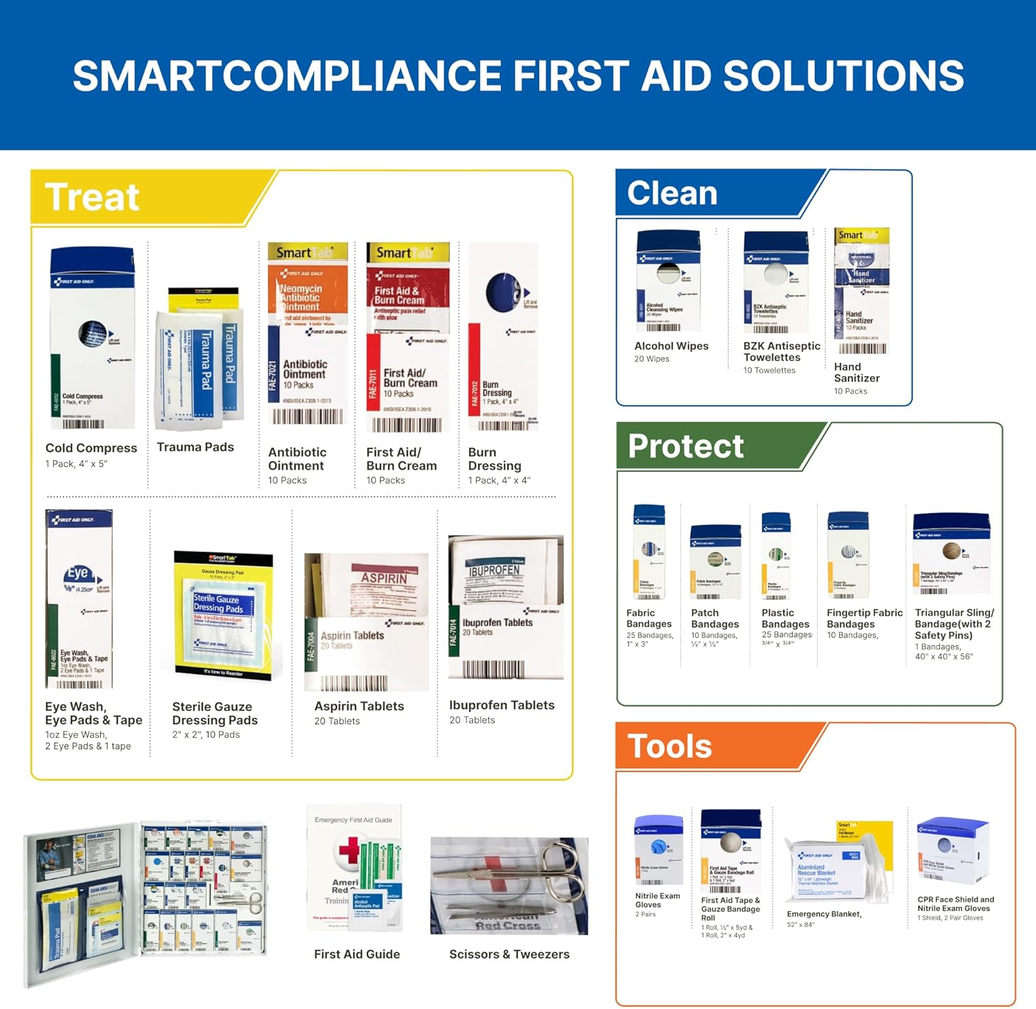 First Aid Only 746000 SmartCompliance 50-Person, Large Metal First Aid Cabinet with Medications, 241 Pieces