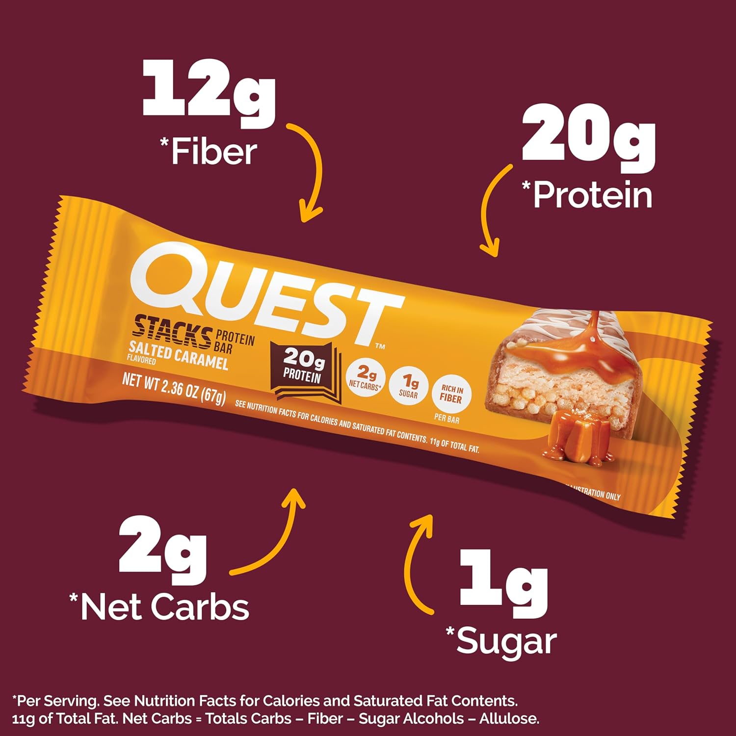Quest Nutrition Stacks Protein Bars, Salted Caramel Flavor, 20g Protein, 4 Count