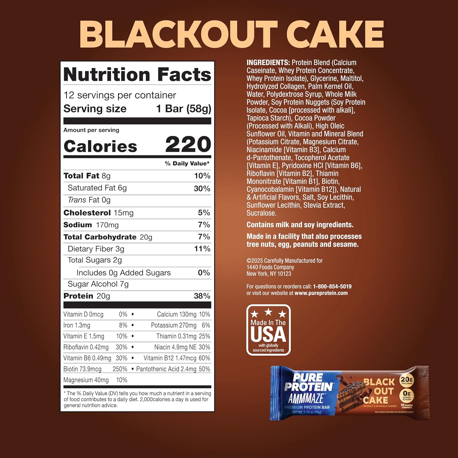 Pure Protein AMMMAZE Blackout Cake Protein Bars, 12 Count - On the Go Snacks