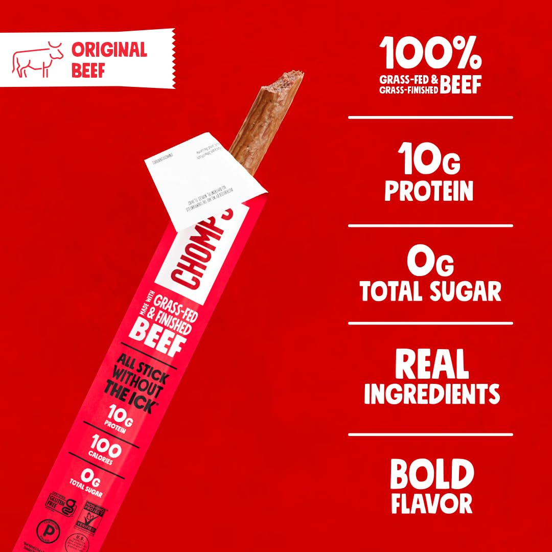 Chomps Grass-Fed and Finished Original Beef Jerky Snack Sticks 10-Pack