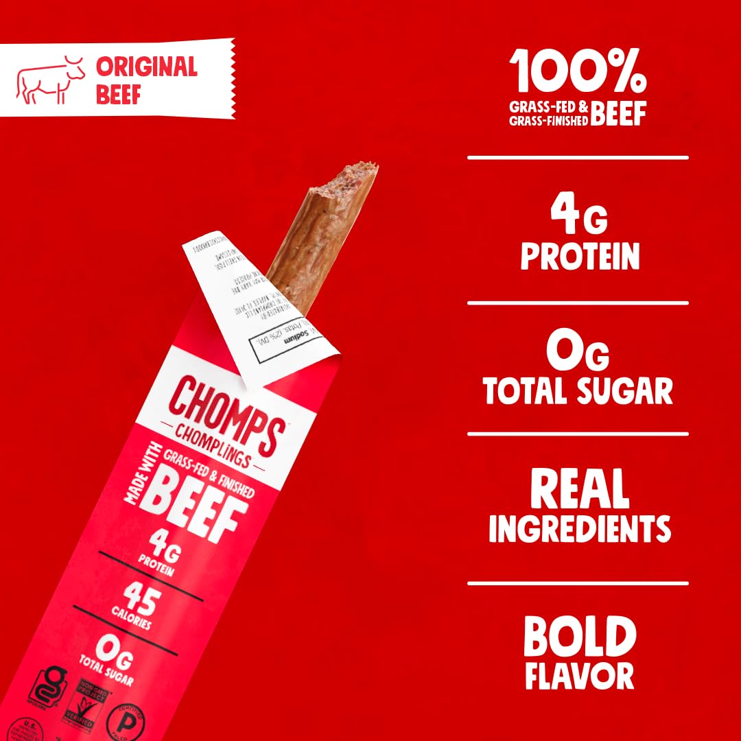 Chomps Snack Size Grass-Fed Original Beef Jerky Snack Sticks 0.5oz 24-Pack