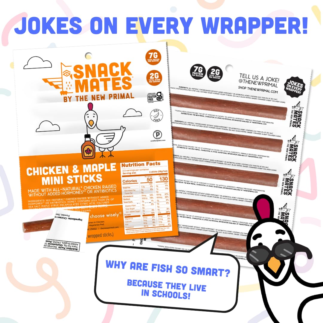 The New Primal Snack Mates Chicken & Maple Sticks, Gluten Free Healthy Snacks for Kids, 15 Pack