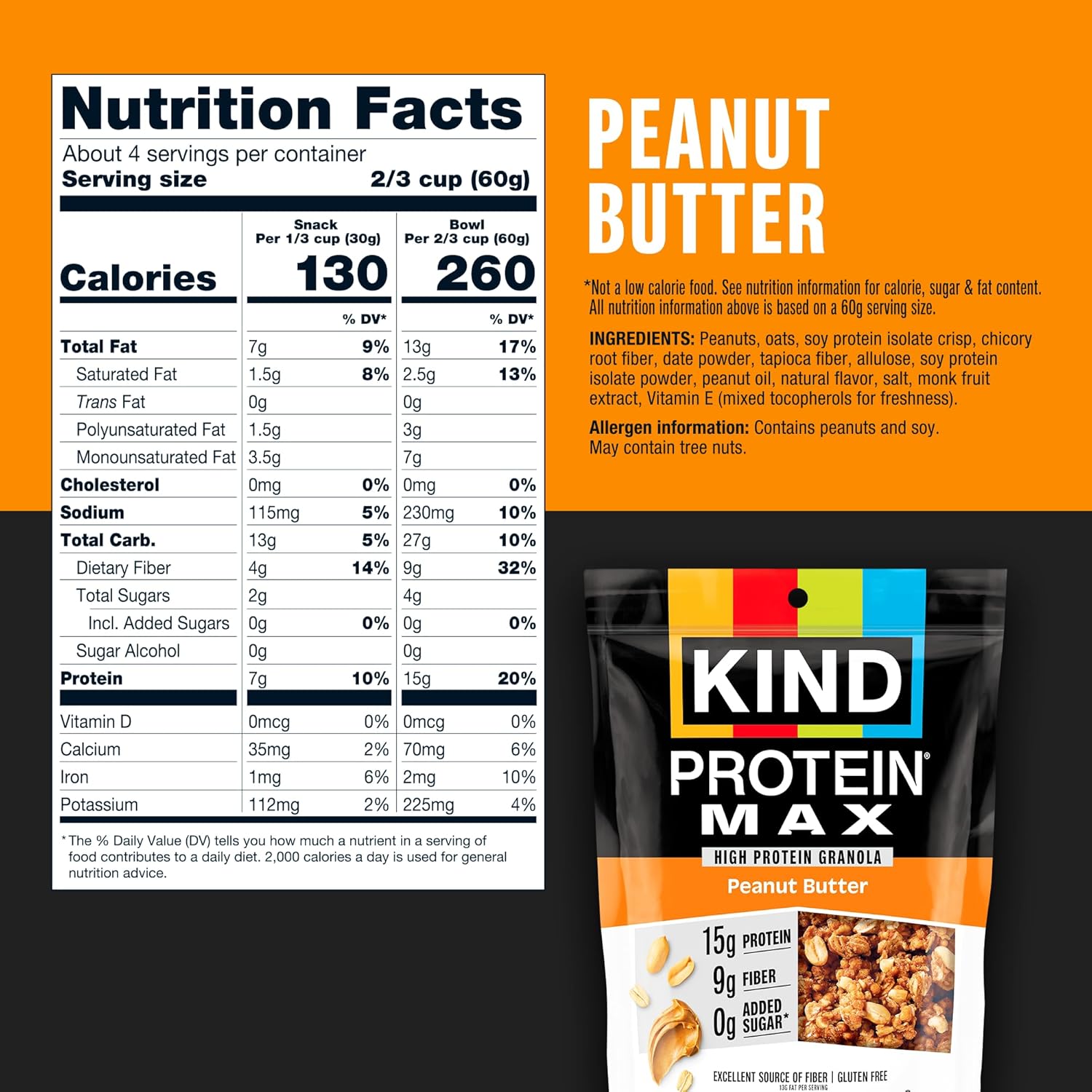 KIND Protein MAX Granola, Peanut Butter, 15g Protein, Non-GMO, 9oz