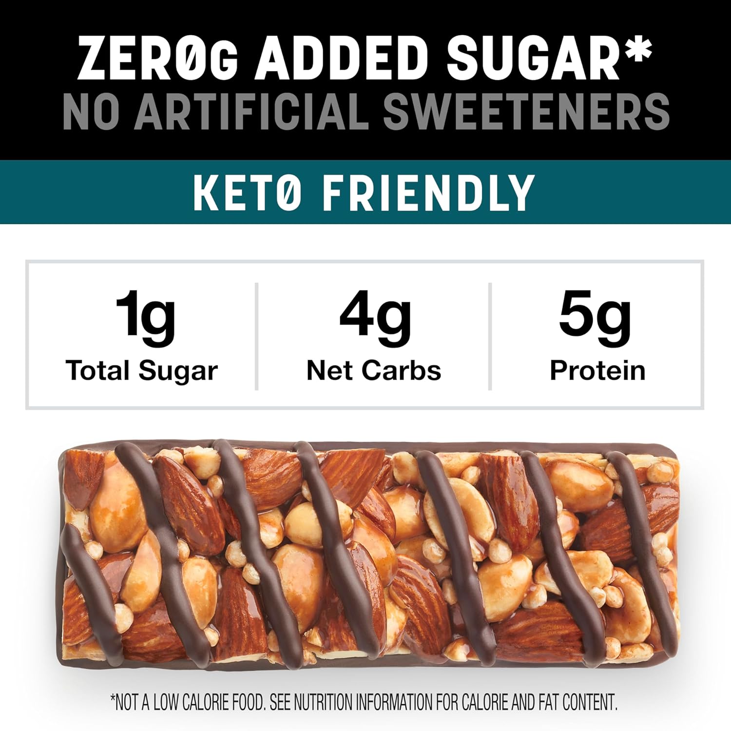 KIND ZERO Added Sugar Bars, Keto Snack, Dark Chocolate Nuts and Sea Salt, 6g Protein, 10 Count