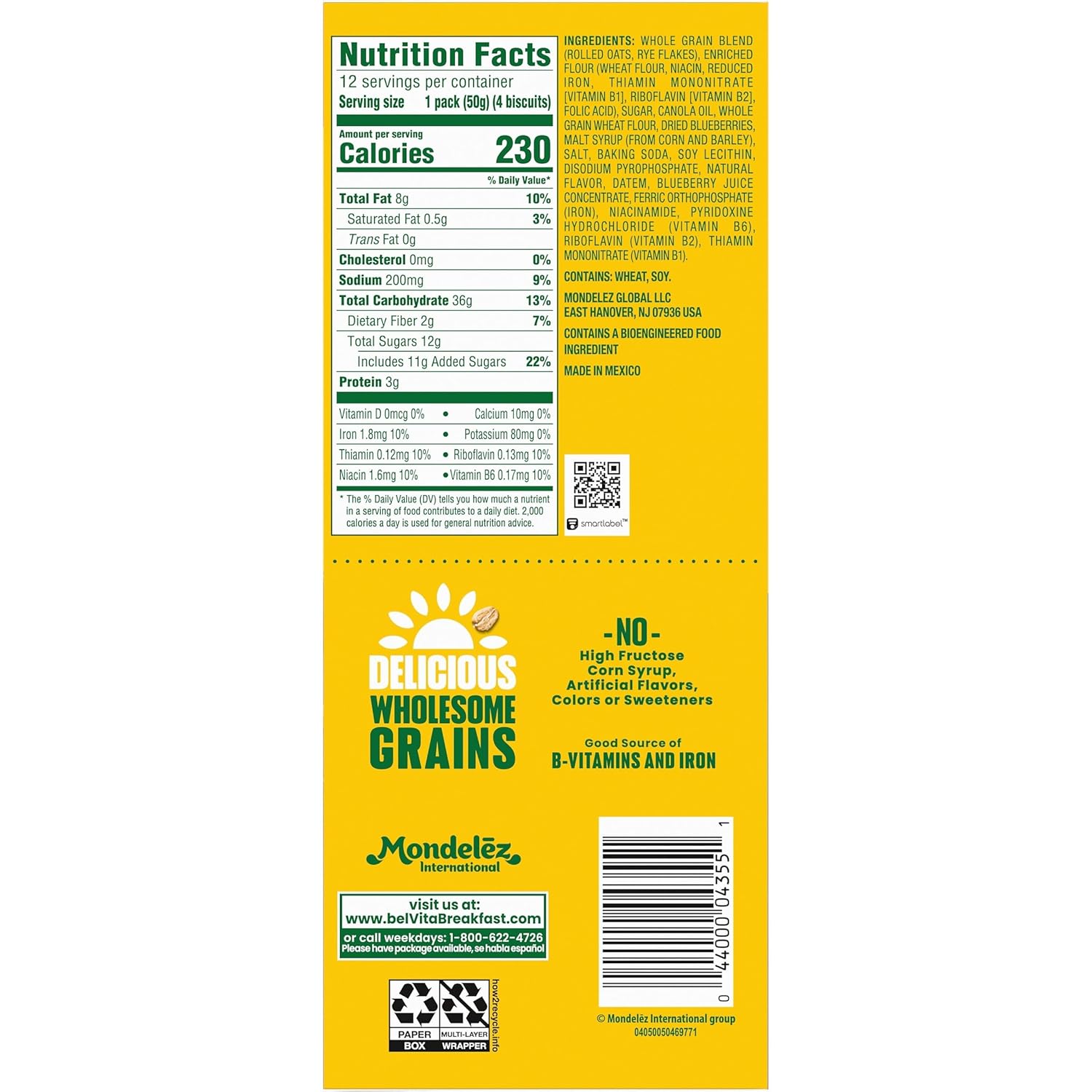 belVita Breakfast Bars Biscuits, Blueberry, Value Pack, 12 Packs (4 Biscuits Per Pack)