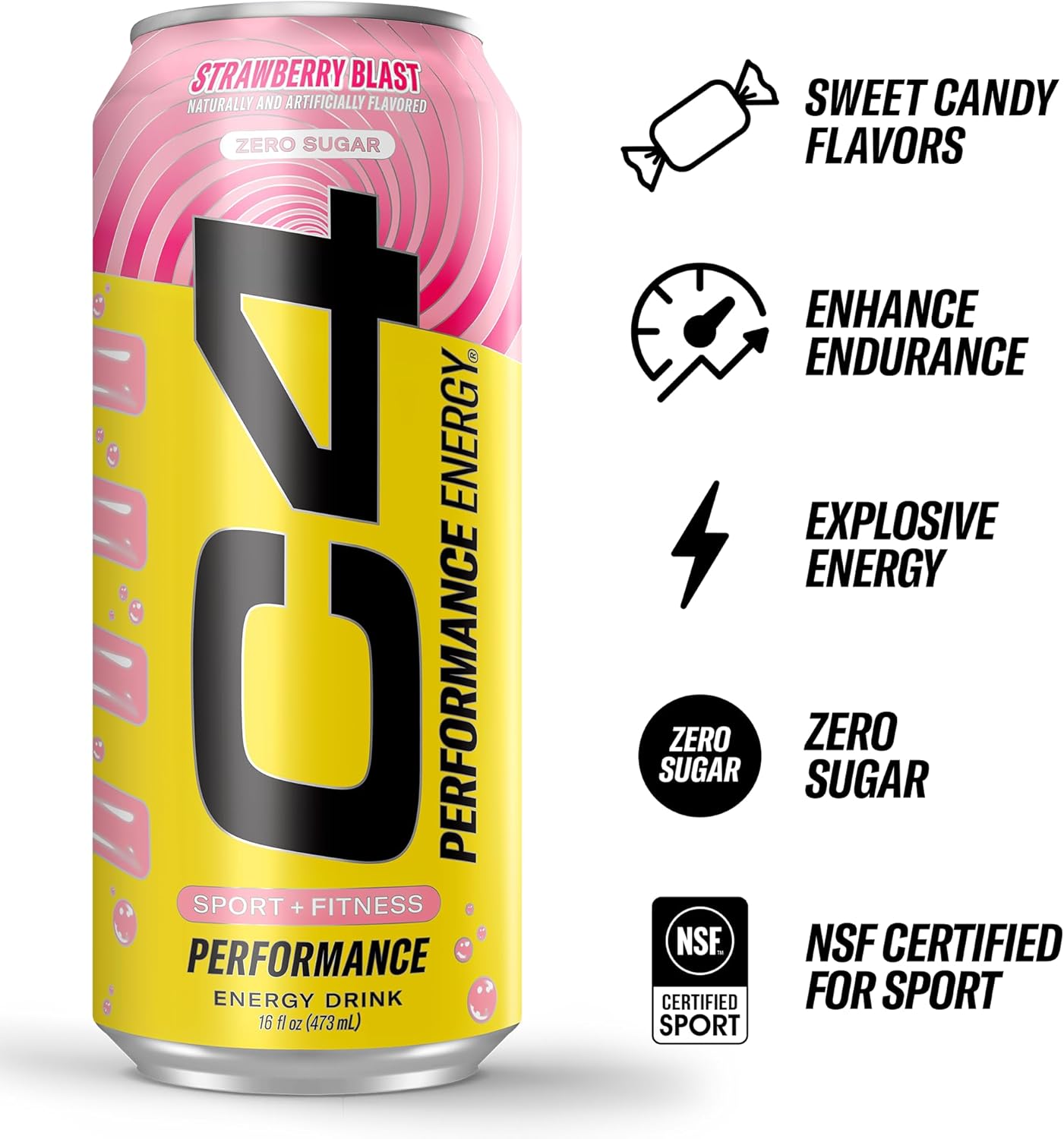 Cellucor C4 Performance Energy Drink | Strawberry Blast | Zero Sugar, 16 Fl Oz (12 Pack)
