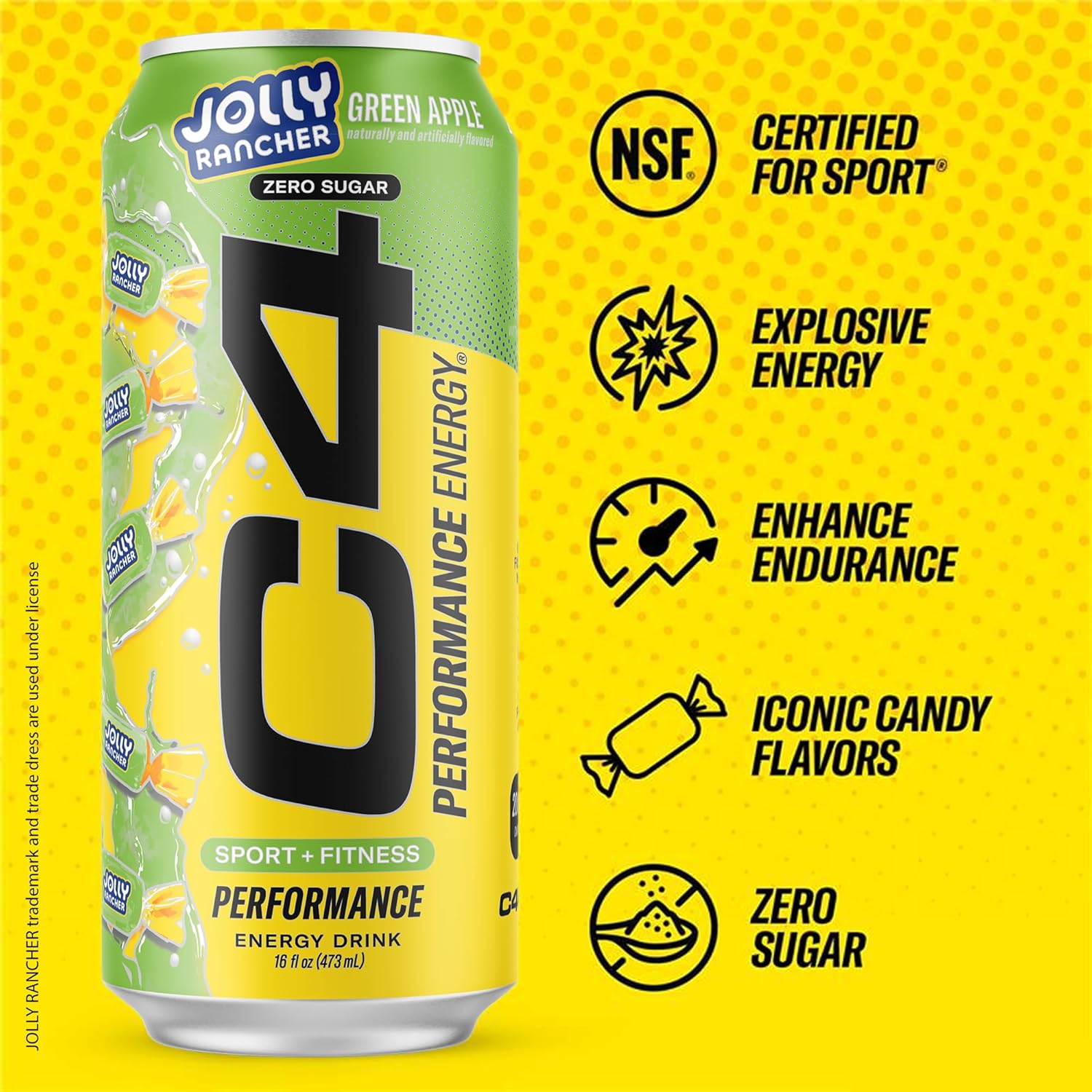Cellucor C4 Performance Energy Drink | JOLLY RANCHER Green Apple | Zero Sugar | 16 Fl Oz (12 Pack)