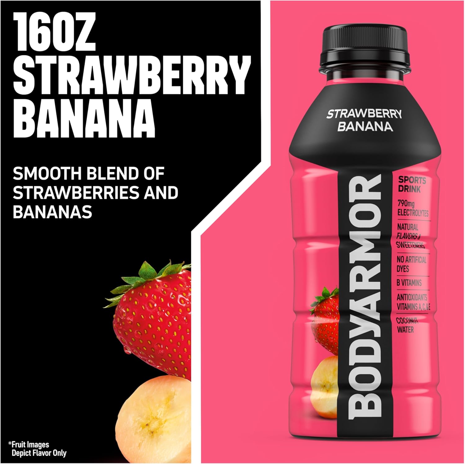 BODYARMOR Sports Drink Sports Beverage, Strawberry Banana, Potassium-Packed Electrolytes, Perfect For Athletes, 16 Fl Oz (Pack of 12)