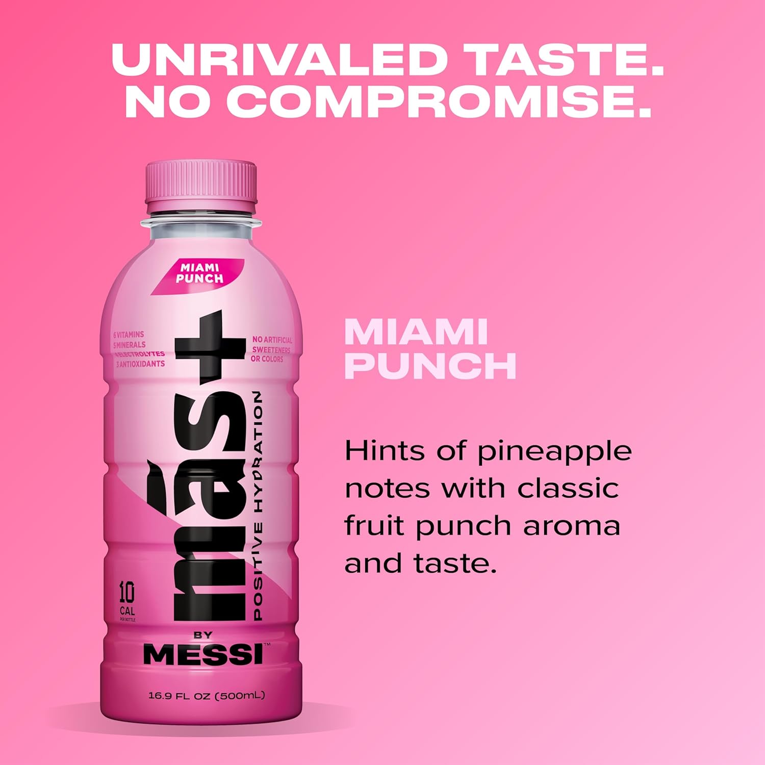 Más+ by Messi 16.9oz Miami Punch, Sports Drink & Hydration Beverage, 12-pack
