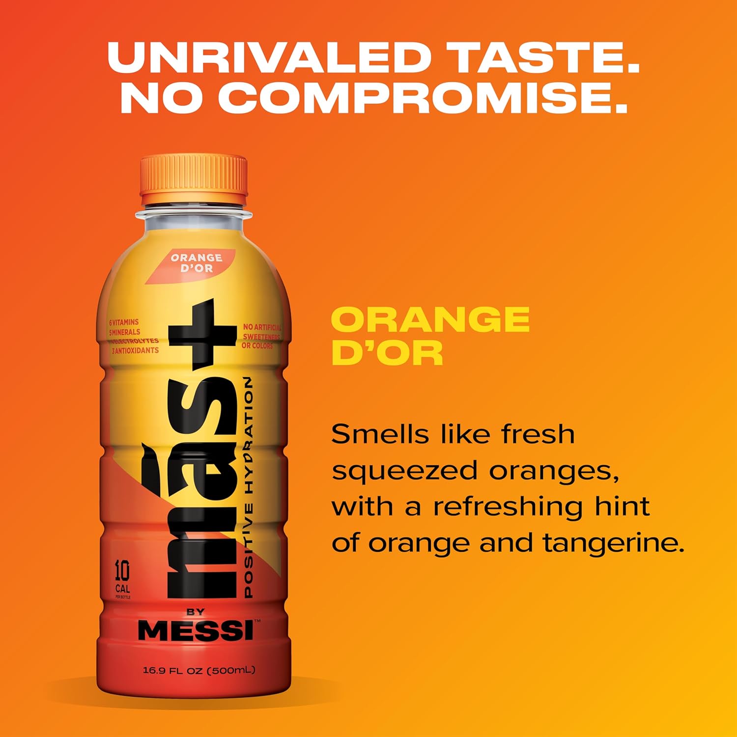 Más+ by Messi 16.9oz Orange d'Or, Sports Drink & Hydration Beverage, 12-pack