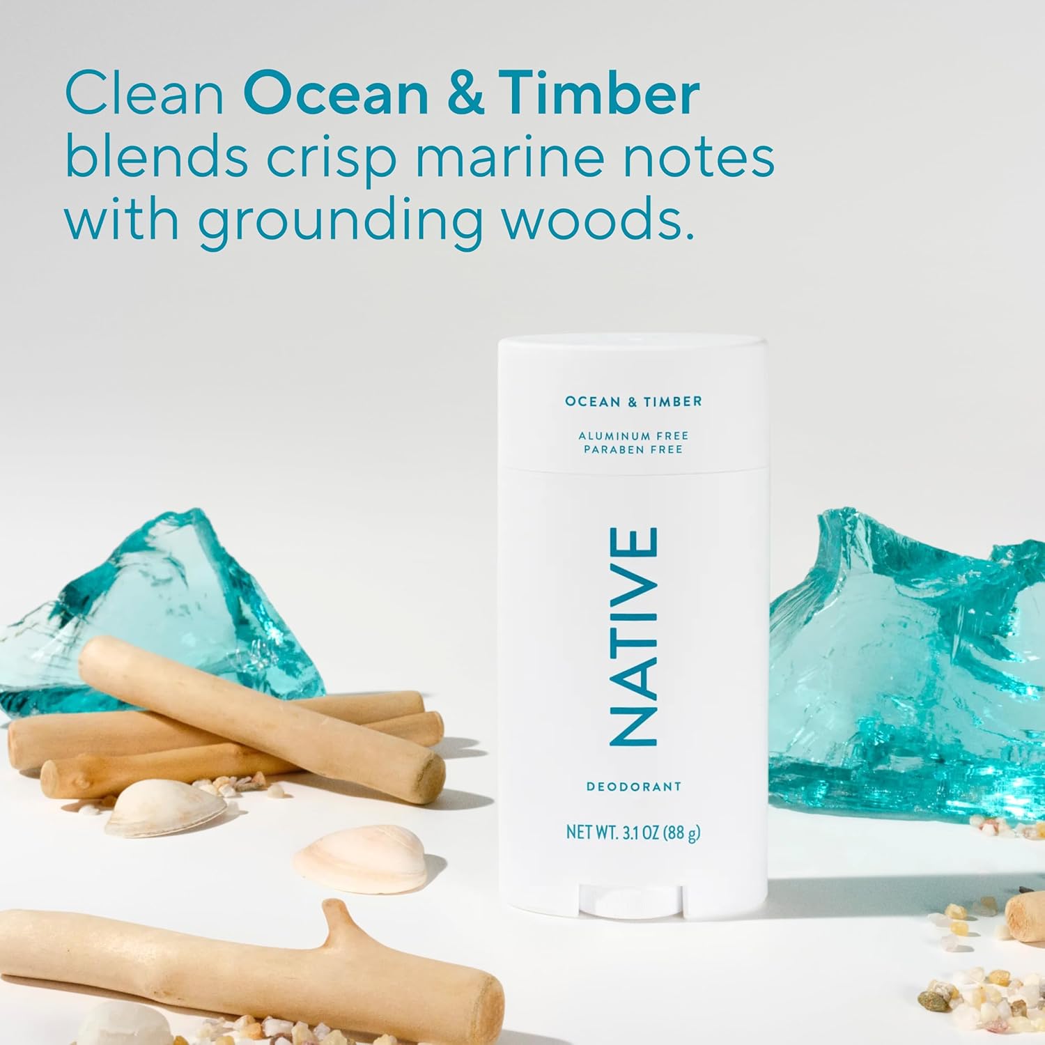 Native Aluminum Free Deodorant, Ocean & Timber, 72 Hour Odor Control, for Women & Men, 3.1 oz