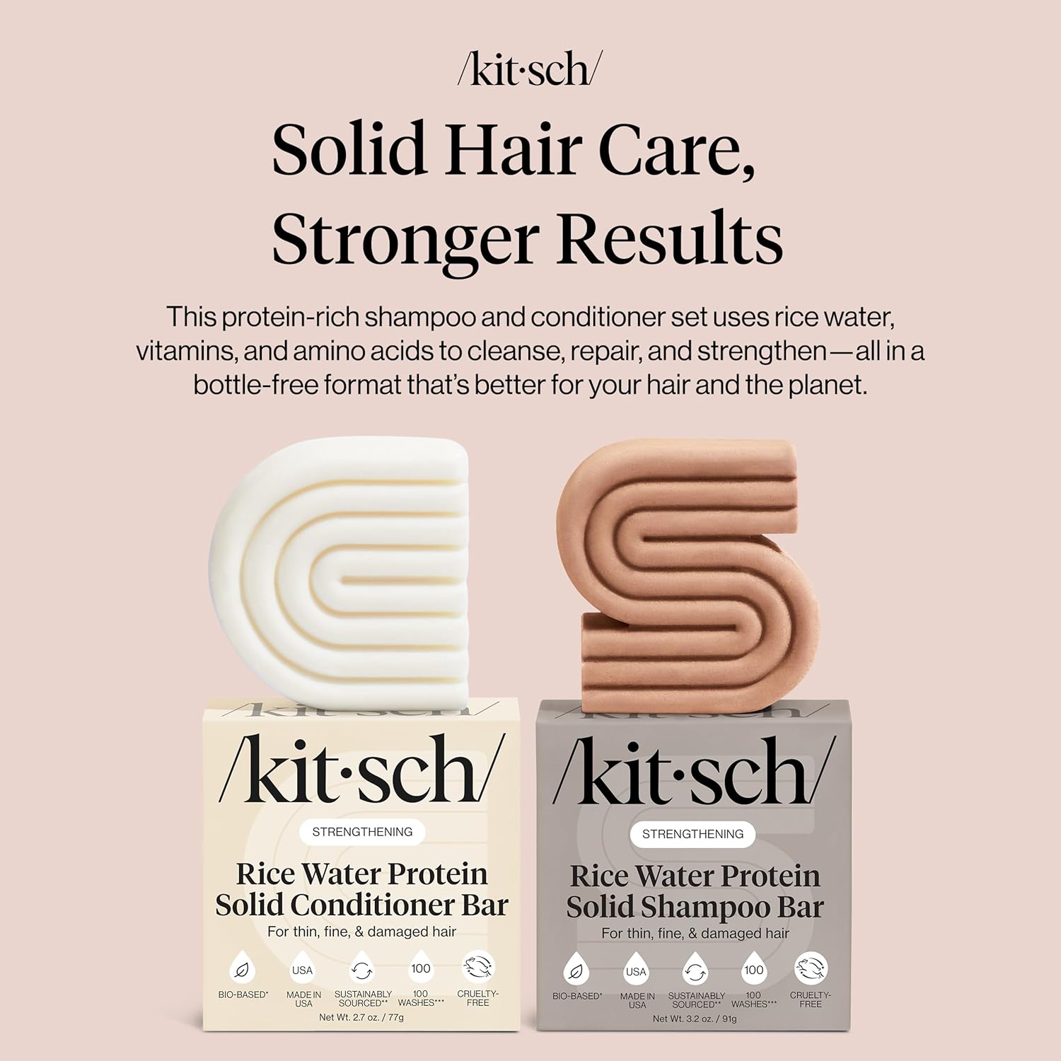 Kitsch Rice Water Protein Solid Shampoo and Conditioner Set for Hair Growth