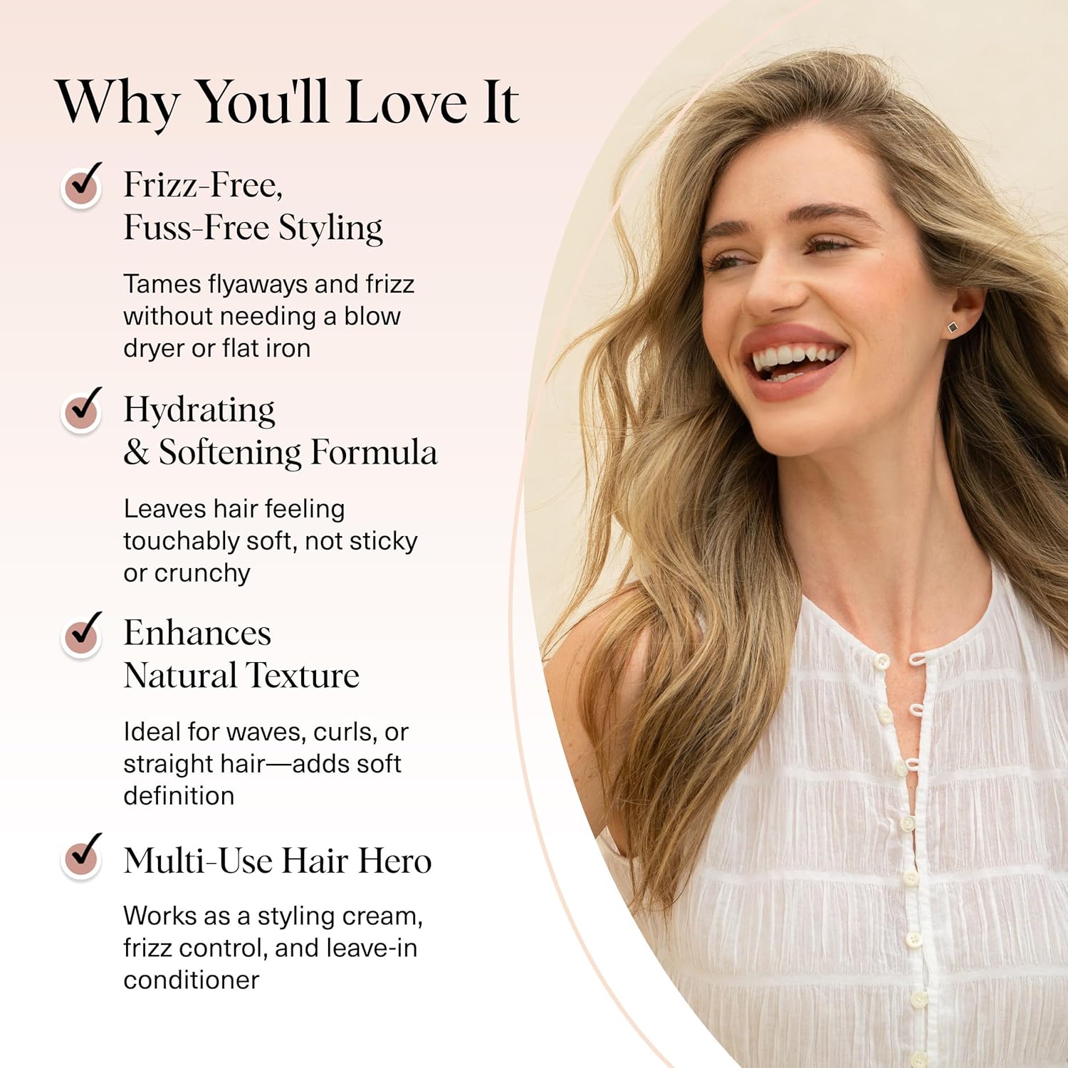 Kitsch Smoothing Air Dry Cream for Hair – Frizz Control Hair Care Product with Castor Oil & Coconut Oil, Ideal Gifts for Women – 5 oz