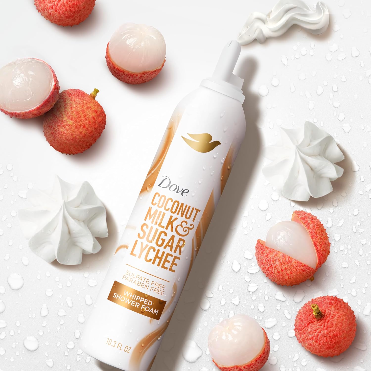 Dove Whipped Shower Foam Coconut & Lychee For Women for Hydrated & Soft Skin 10.3 OZ