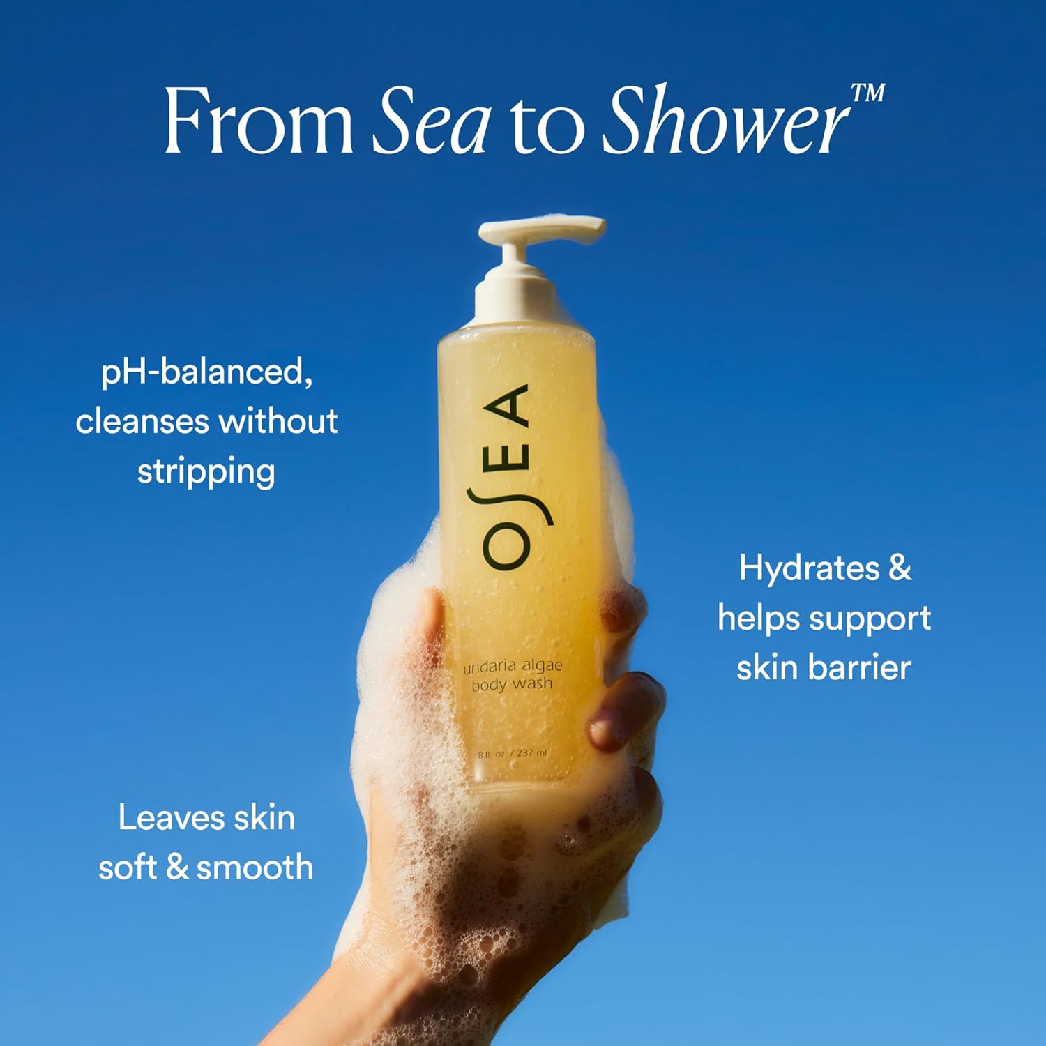OSEA Undaria Algae™ Body Wash - pH Balanced - Hydrating & Moisturizing Citrus Scented Cleanser - Clean, Vegan, Non-Toxic Skincare - 8oz