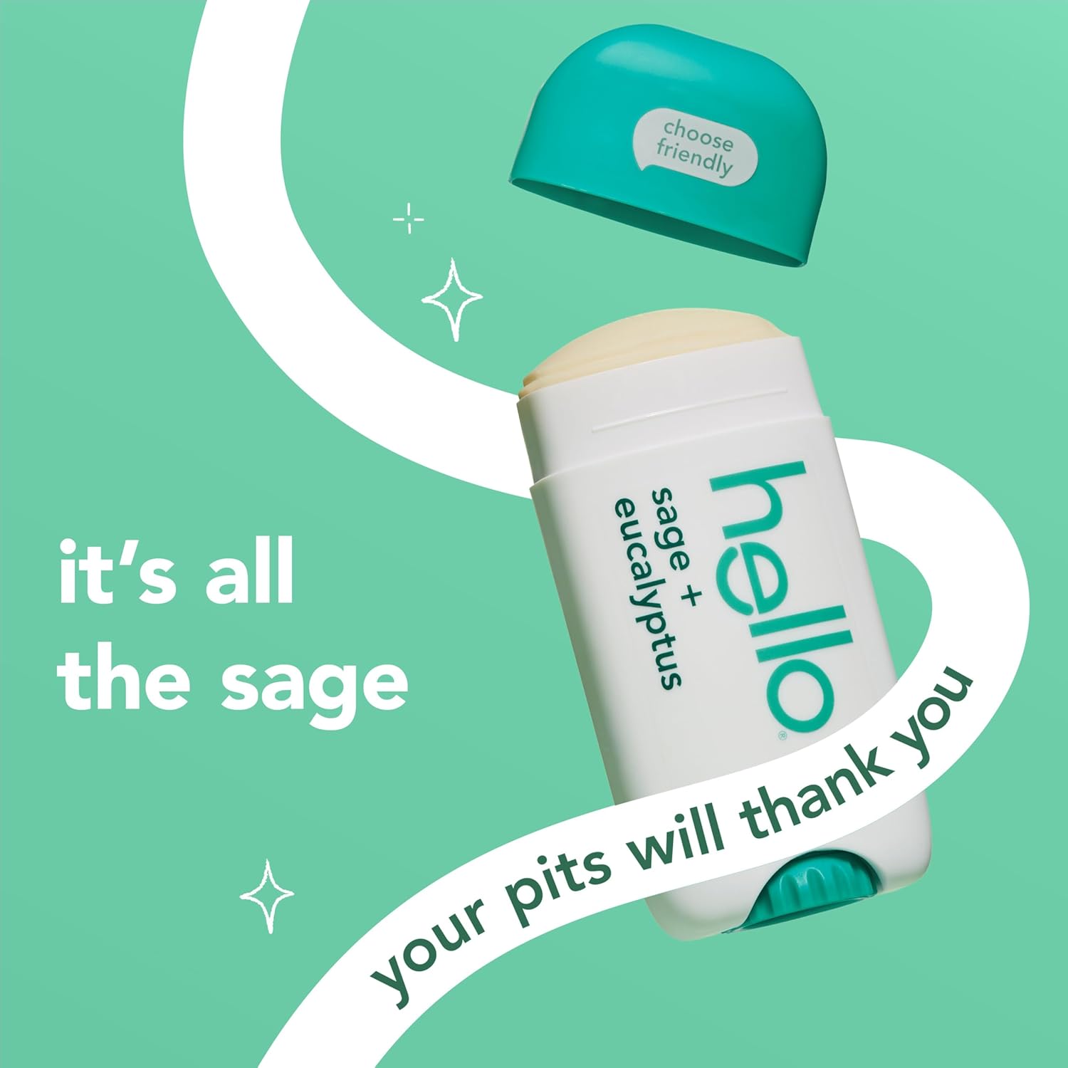 hello Sage and Eucalyptus Aluminum Free Deodorant for Women and Men with Shea Butter, 24-Hour Freshness, 2.6 oz Stick (2 Pack)