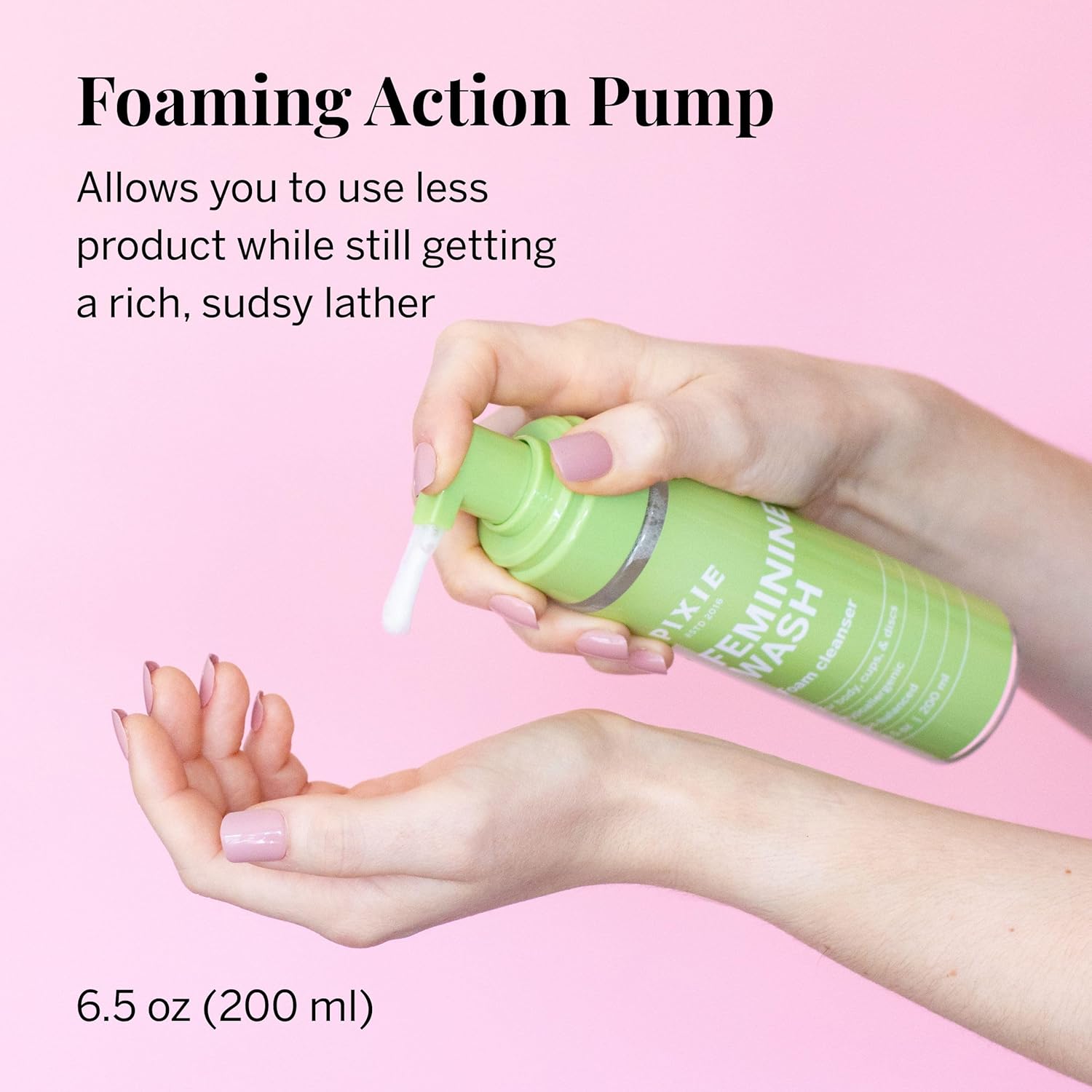 Pixie Feminine Wash - Healthy Foaming Cleaner for Feminine Care, Safest Way to Clean Sensitive Skin Types - pH Balanced & Plant Based