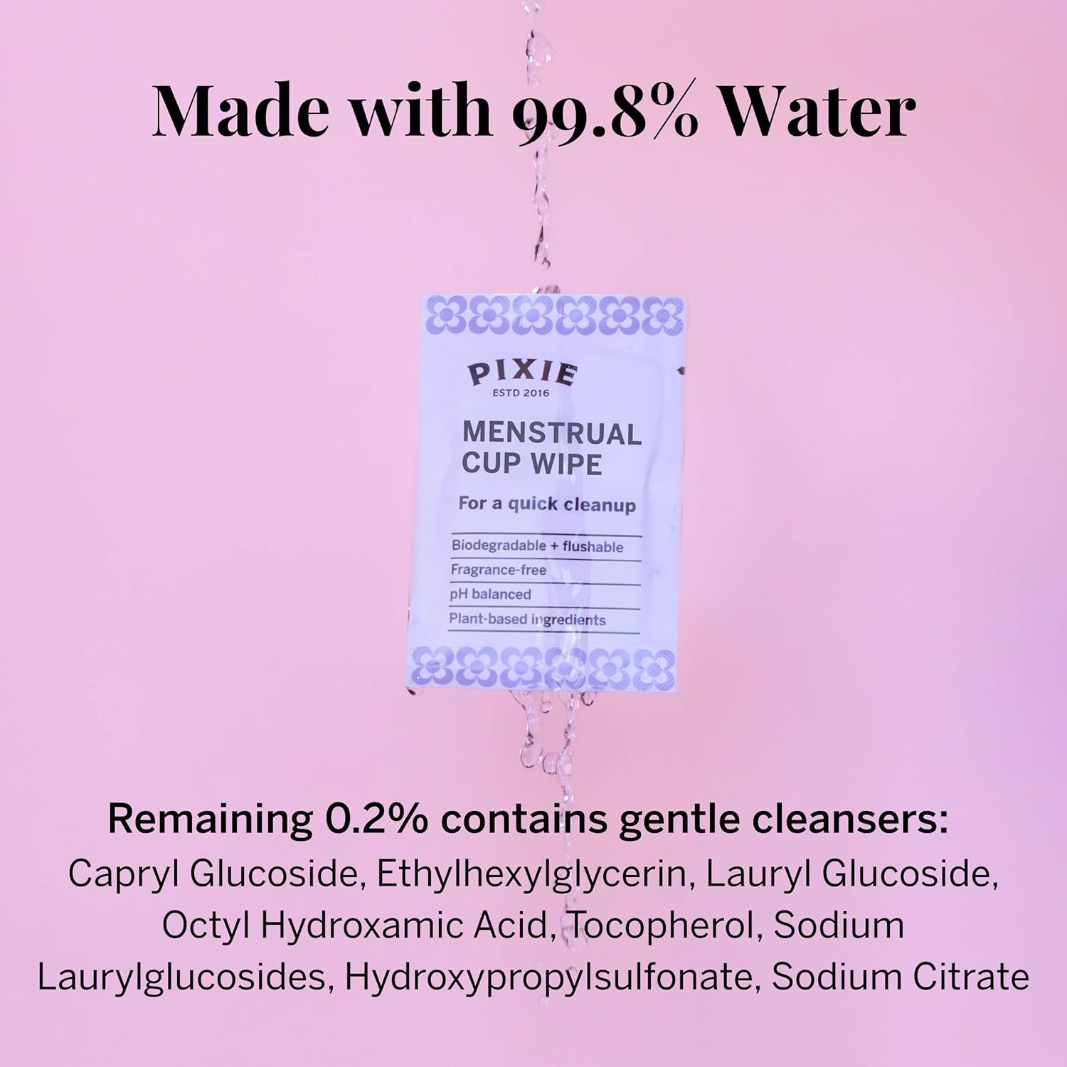 Pixie Feminine Wipes - Flushable, Biodegradable, pH Balanced & Unscented - Individually Wrapped Wipes for Feminine Care, (20 Count)