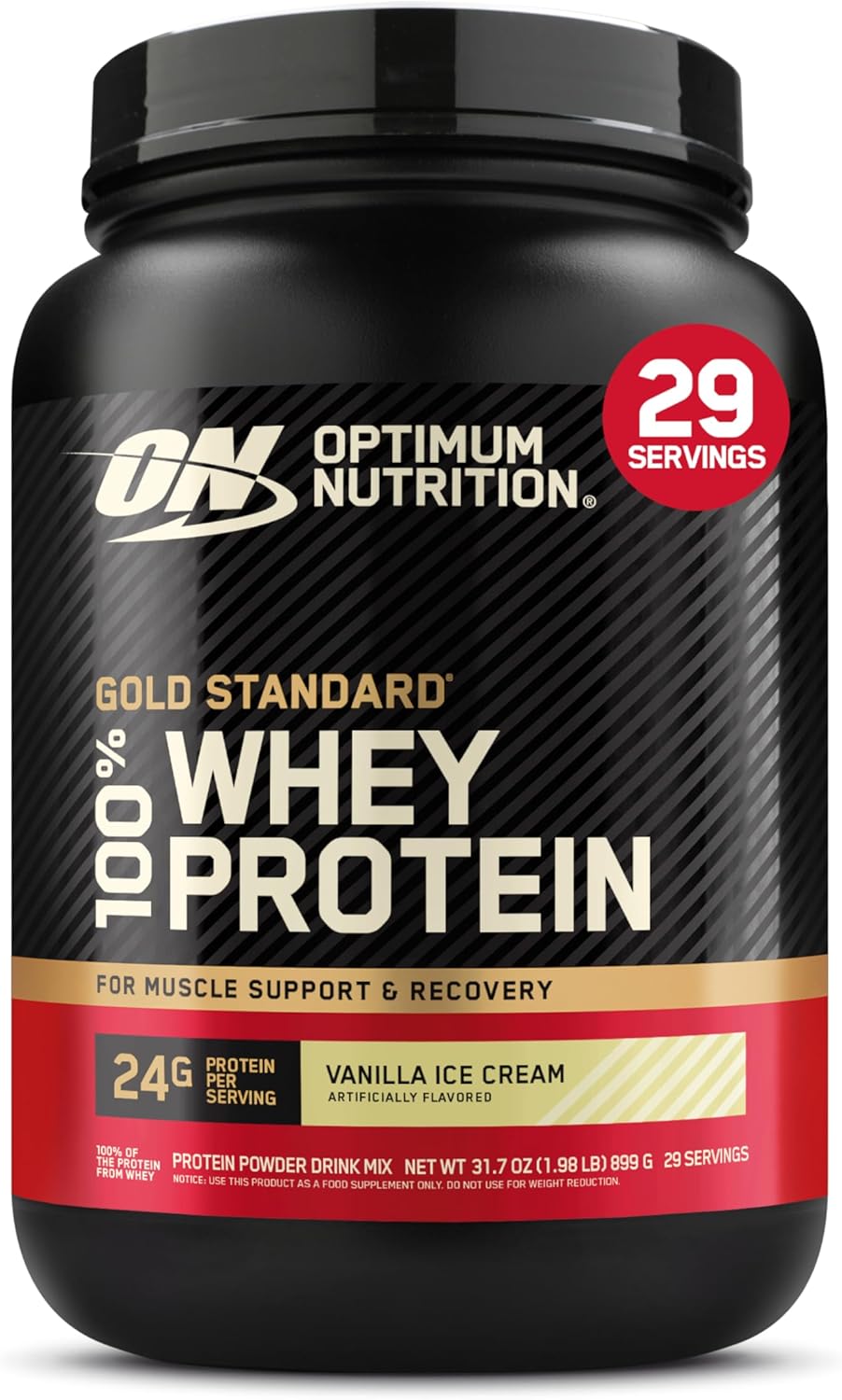 Optimum Nutrition Gold Standard 100% Whey Protein Powder, Vanilla Ice Cream, 2 Pound
