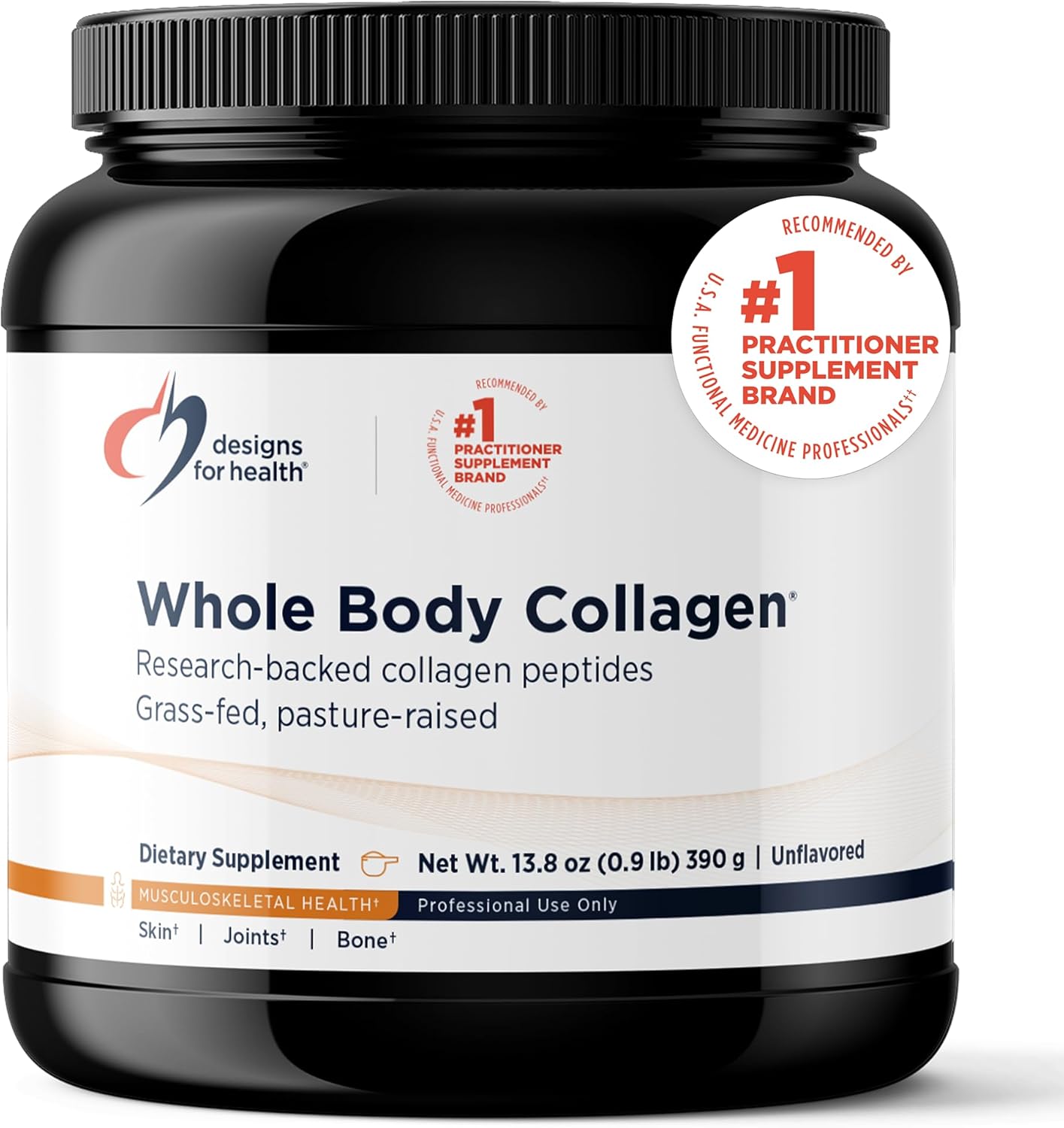 Designs for Health Whole Body Collagen Powder - Hydrolyzed Collagen Peptides Powder for Healthy Skin & Hair, Joint (30 Servings)