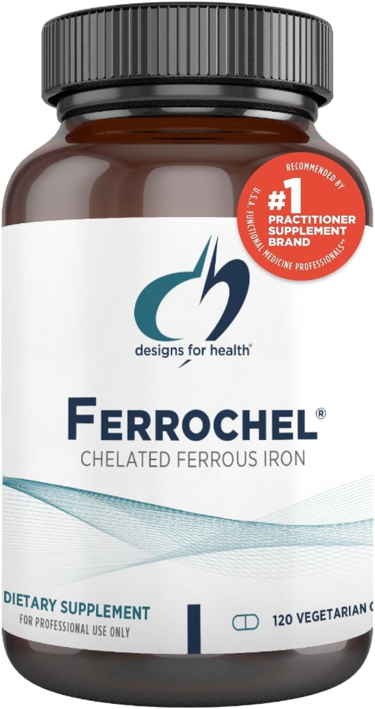 Designs for Health Iron – Vital for Energy Production, Immune & Brain Health, High Absorption Ferrochel Chelated Iron for Women & Men (120 Vegan Caps)