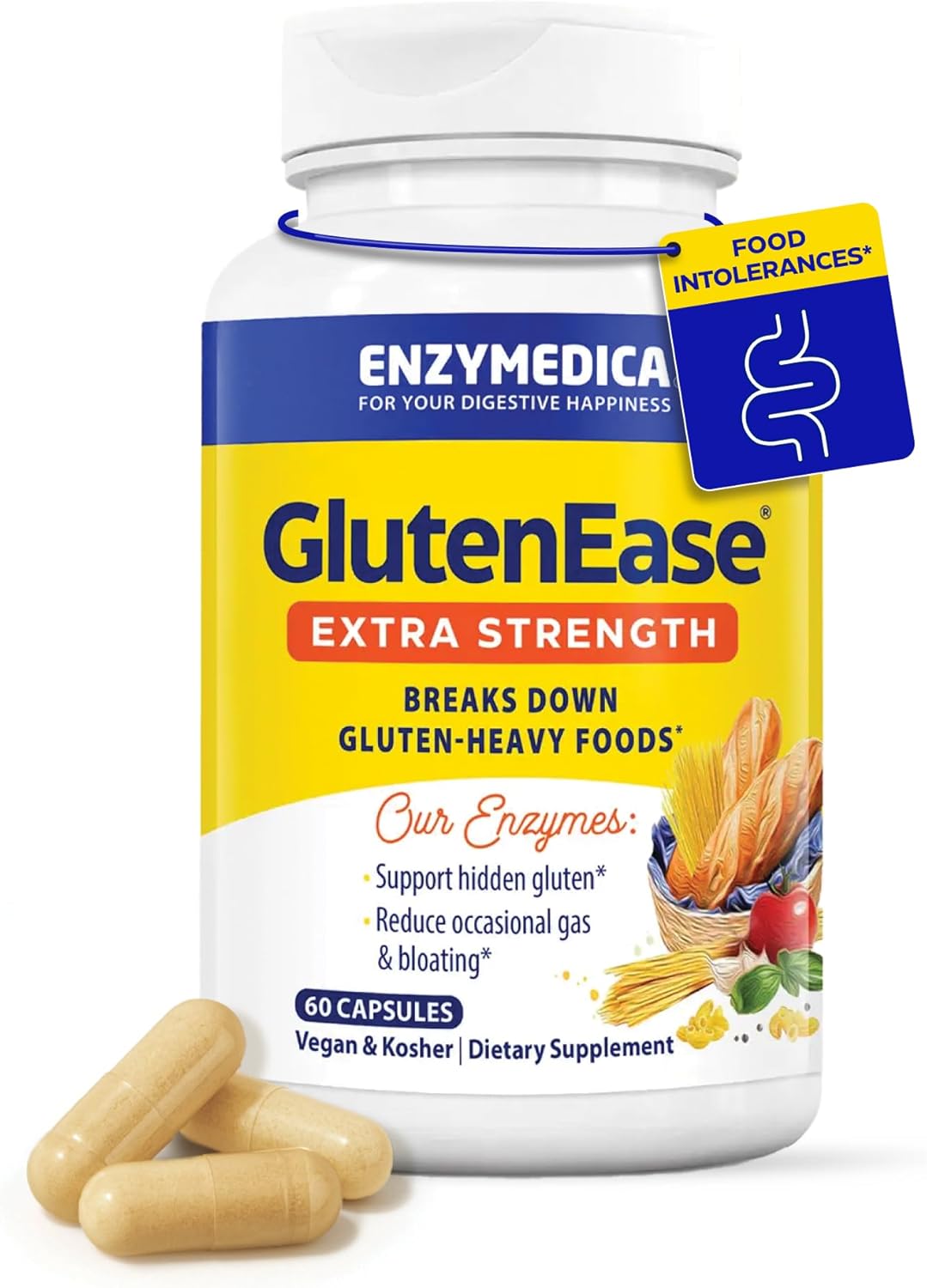 Enzymedica GlutenEase Extra Strength, Advanced Gluten Digestive Enzymes for Women and Men 60 Capsules