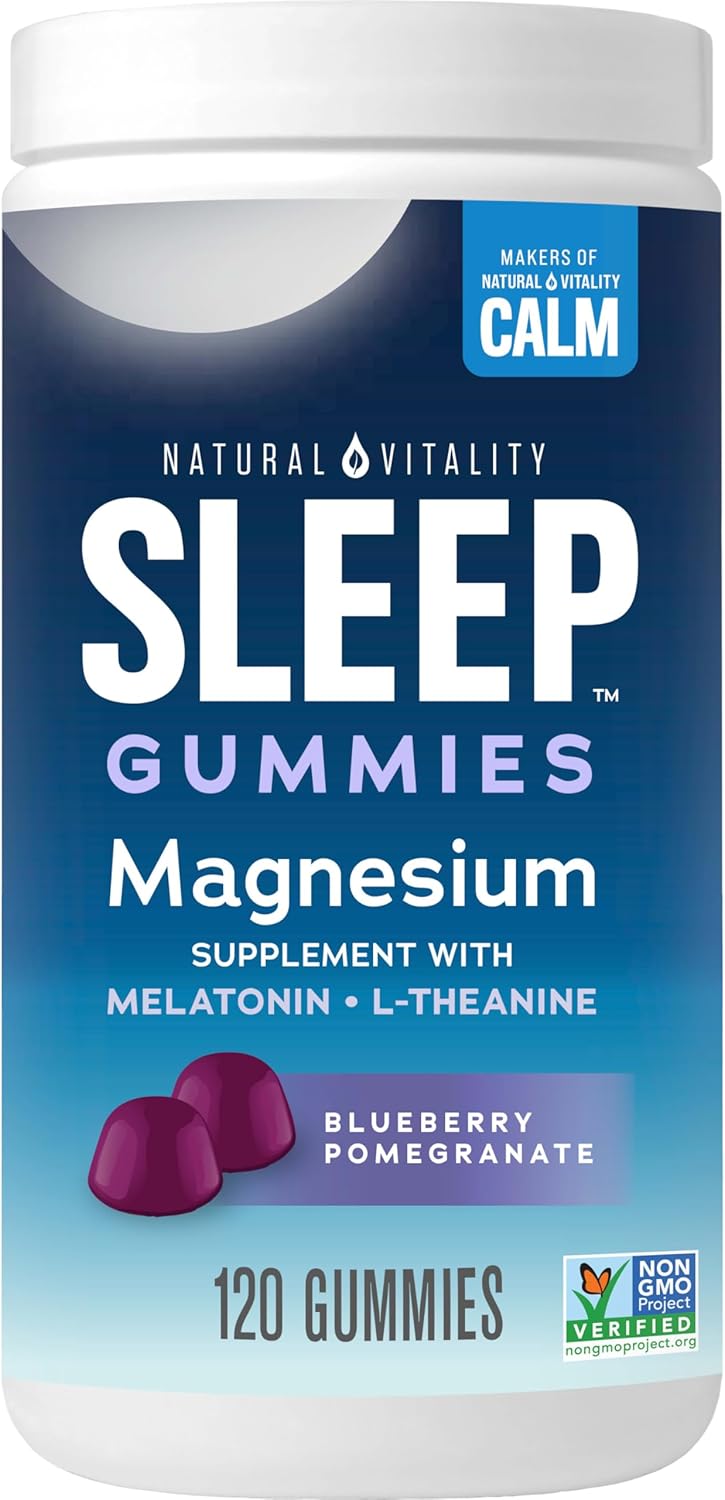 Natural Vitality SLEEP Gummies, Magnesium Supplement With Melatonin and L-Theanine, 120 Count