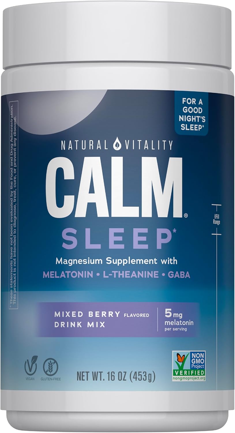 Natural Vitality Calm Sleep, Melatonin & Magnesium Citrate, Gluten Free Non-GMO, Mixed Berry, 16 Oz