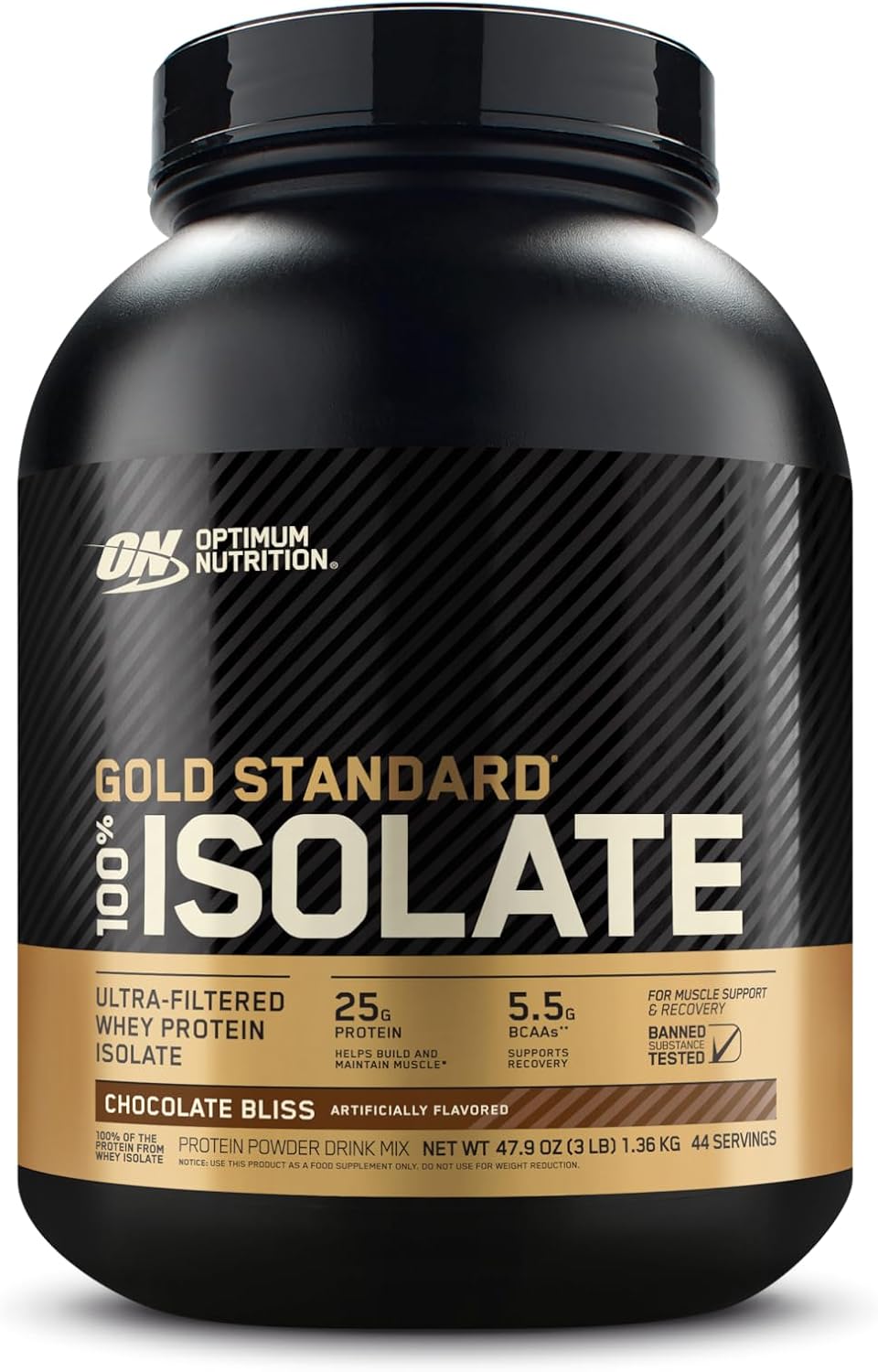 Optimum Nutrition Gold Standard 100% Isolate, Protein Powder, Chocolate Bliss, 3 Pounds, 44 Servings. Whey Protein Isolate