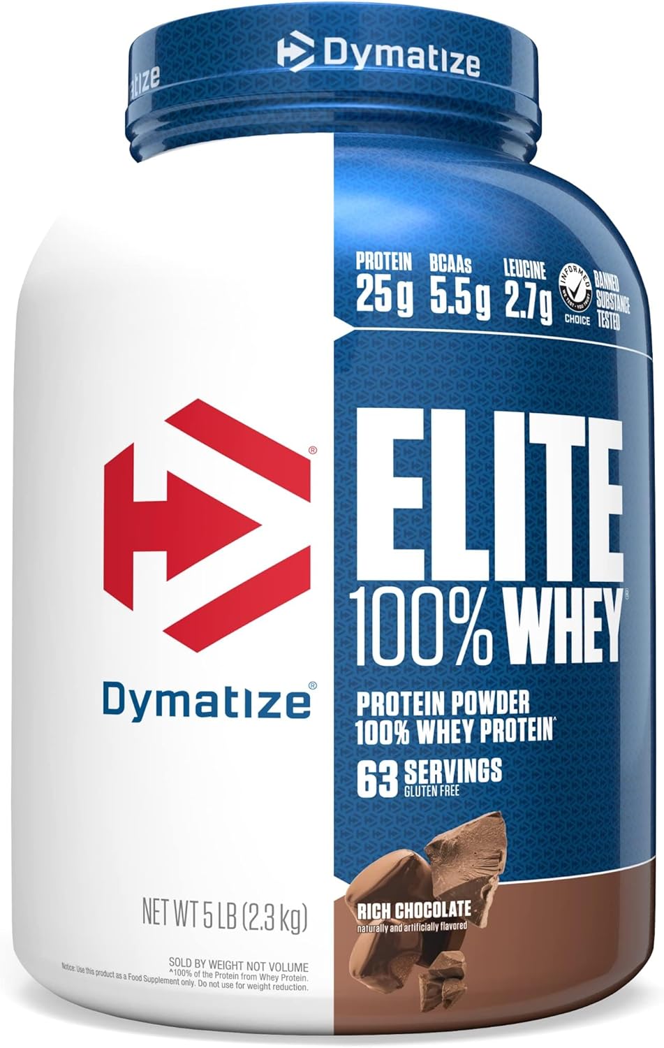 Dymatize Elite 100% Whey Protein Powder, 25g Protein Gluten Free, 2g Carb, 2g Sugar, 3g Fat (67 Servings)